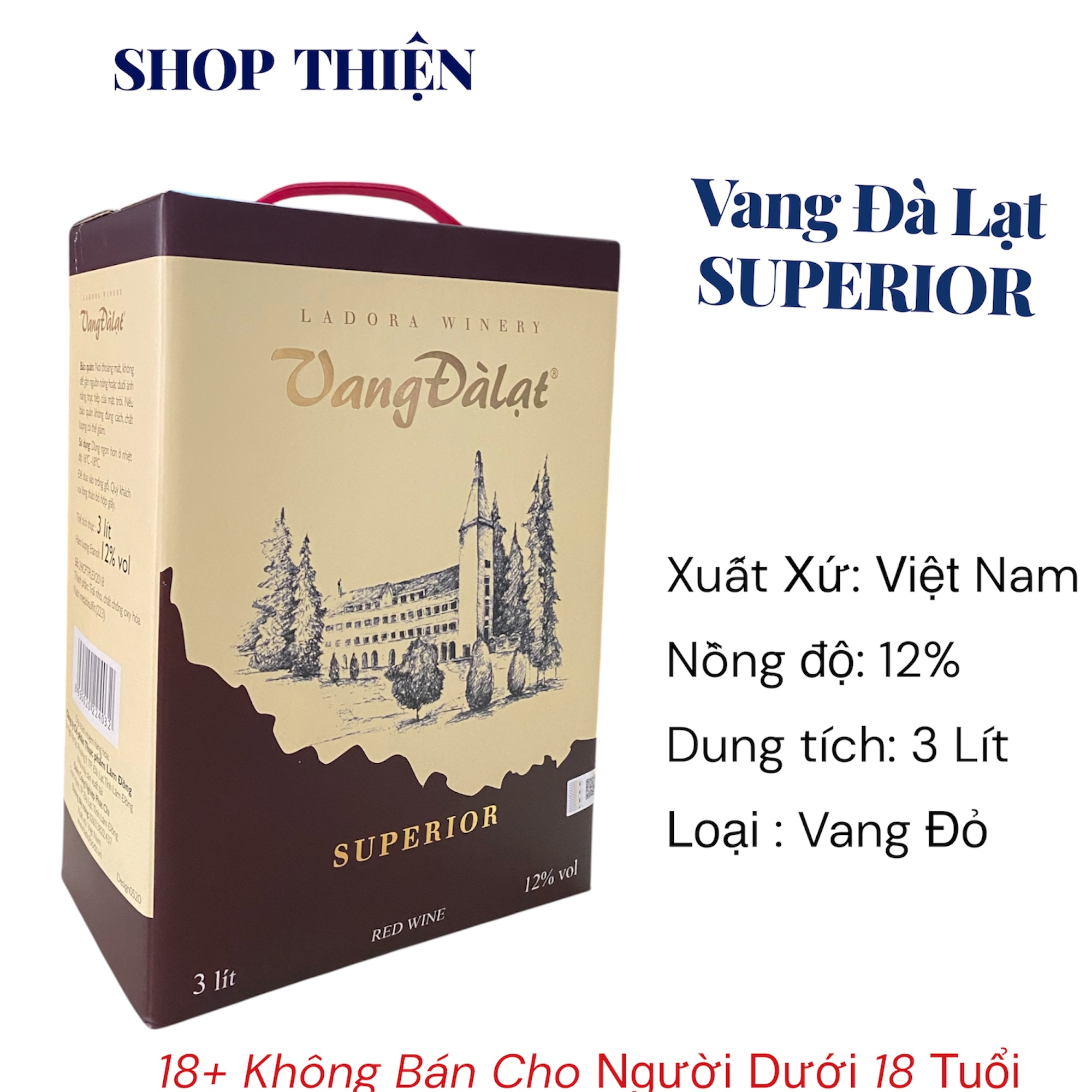 Vang Đà Lạt Superior 3 Lít Ladora Winery - Vang Đỏ 12% Cao Cấp - Bịch 3L Có Vòi Rót | Shop Thiện