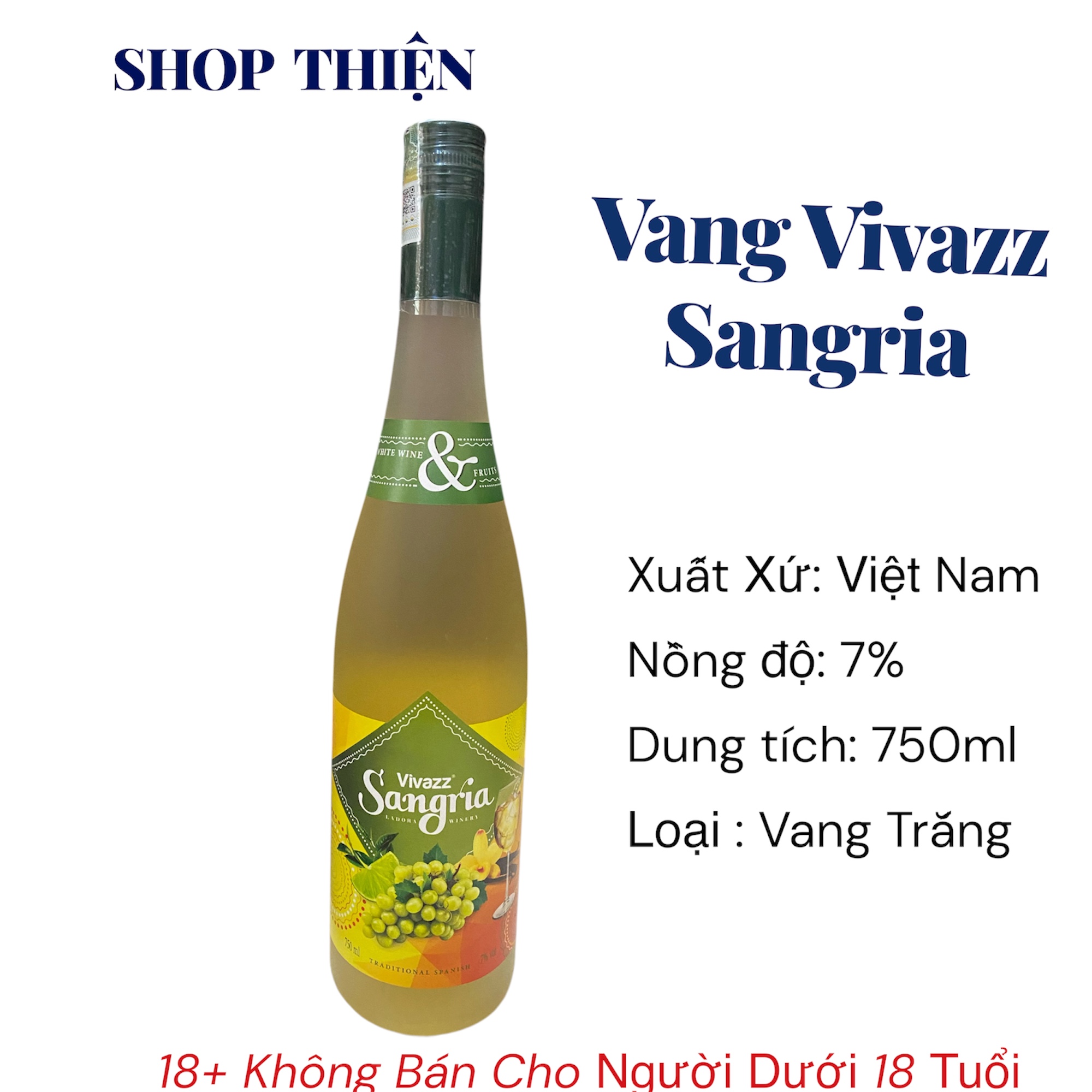 Vang Trái Cây Vivazz Sangria Trắng 7% 750ml - White Wine Dễ Uống