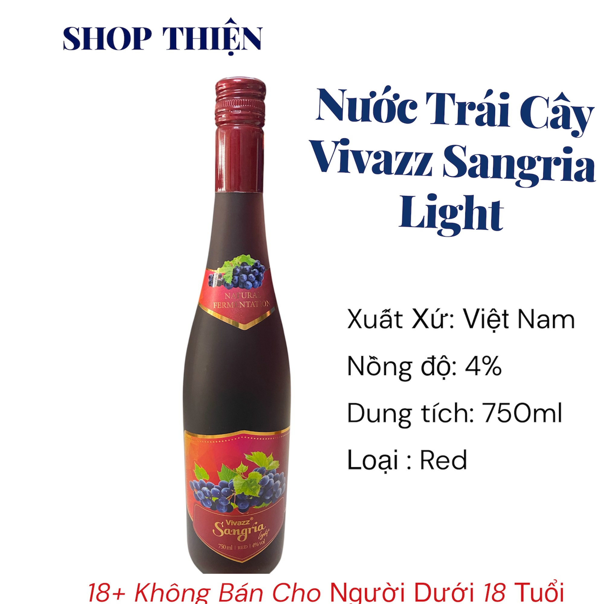 Nước Trái Cây Lên Men Vivazz Sangria Light Red 750ml - Nồng độ 4%