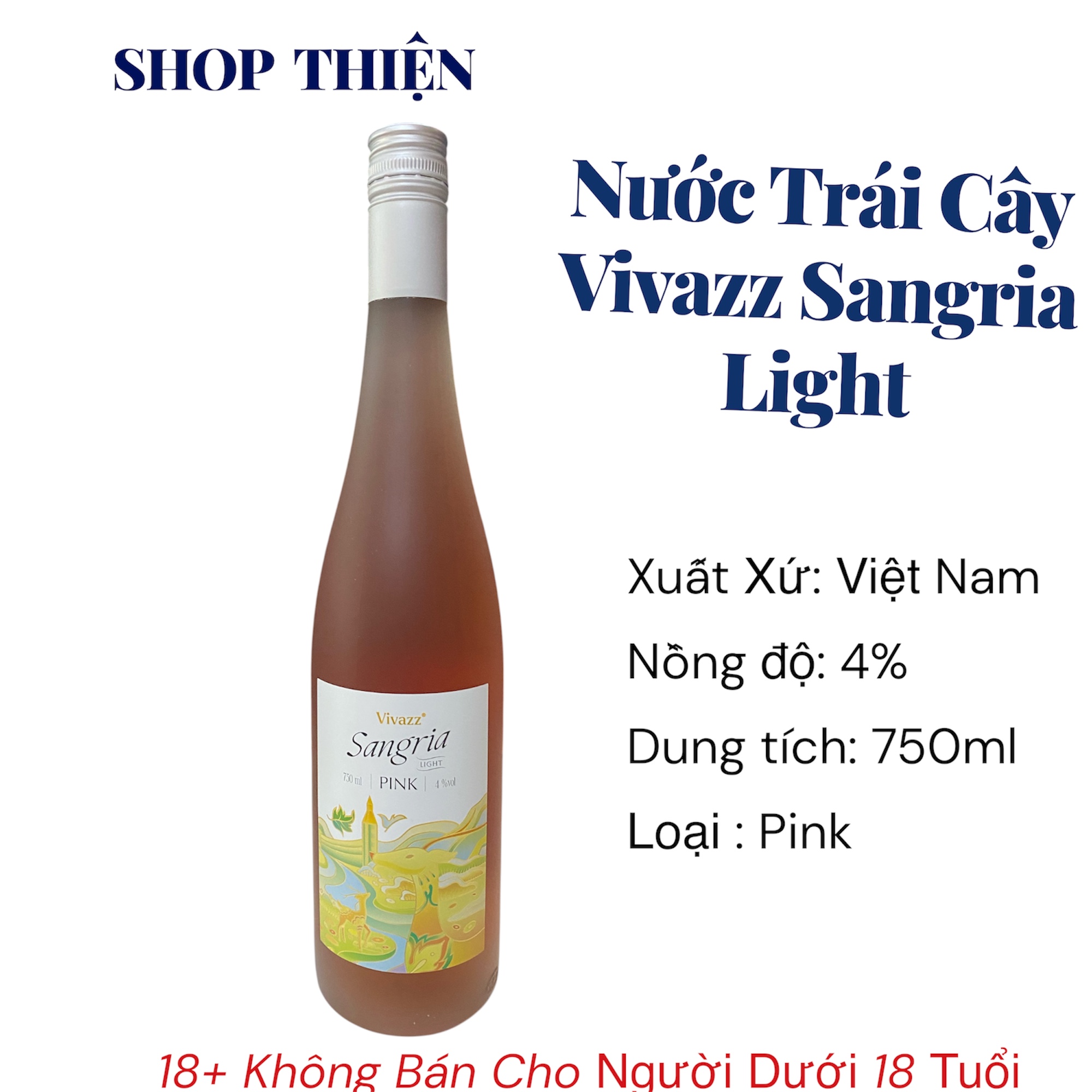 Vivazz Sangria Light Pink 750ml Nồng Độ 4% | Nước Trái Cây Lên Men Tự Nhiên Vị Trái Cây Nhiệt Đới | Sangria Pink Uống Liền