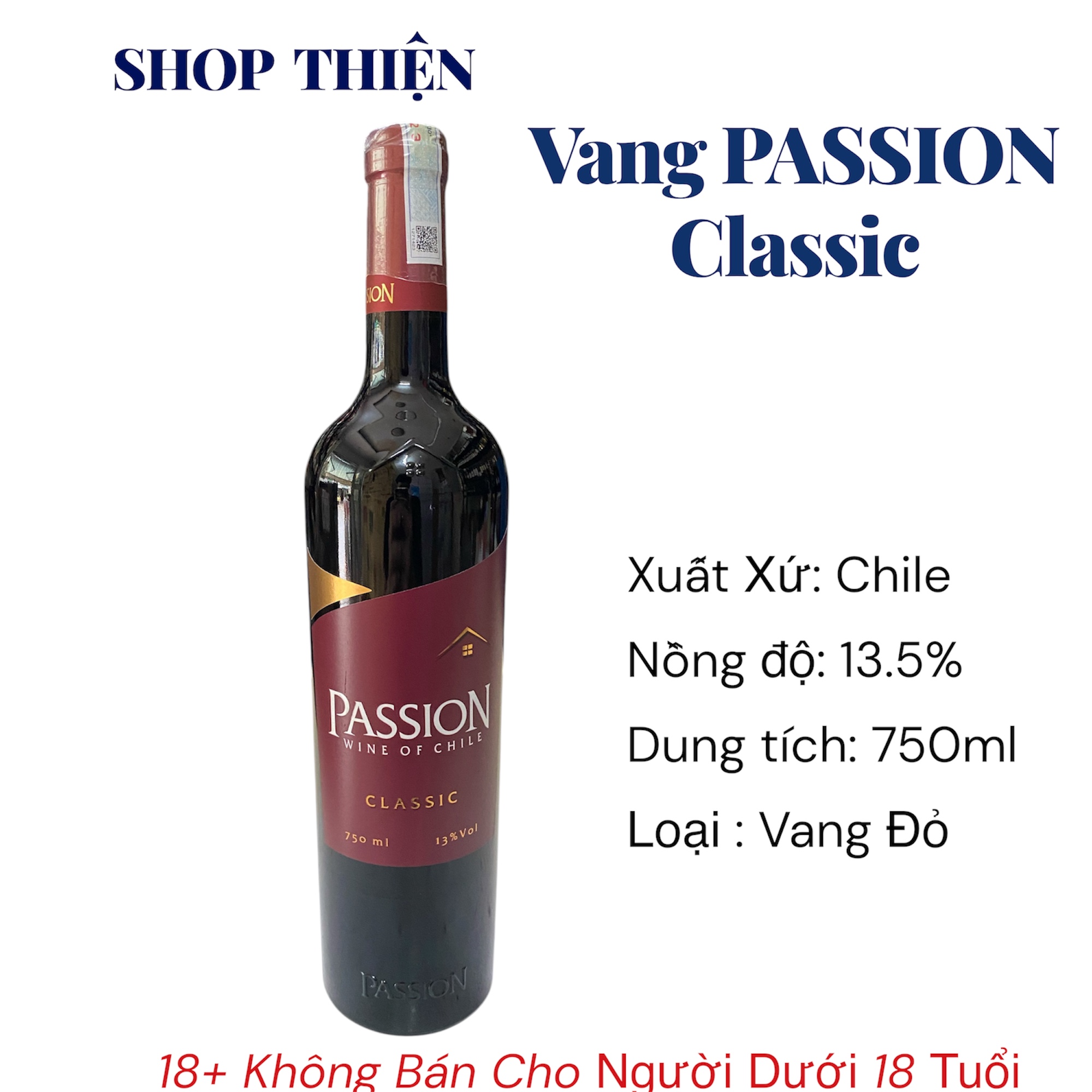 Rượu Vang Đỏ Chile PASSION Classic 13.5% - Chai 750ml | Vang Nhập Khẩu Chính Hãng