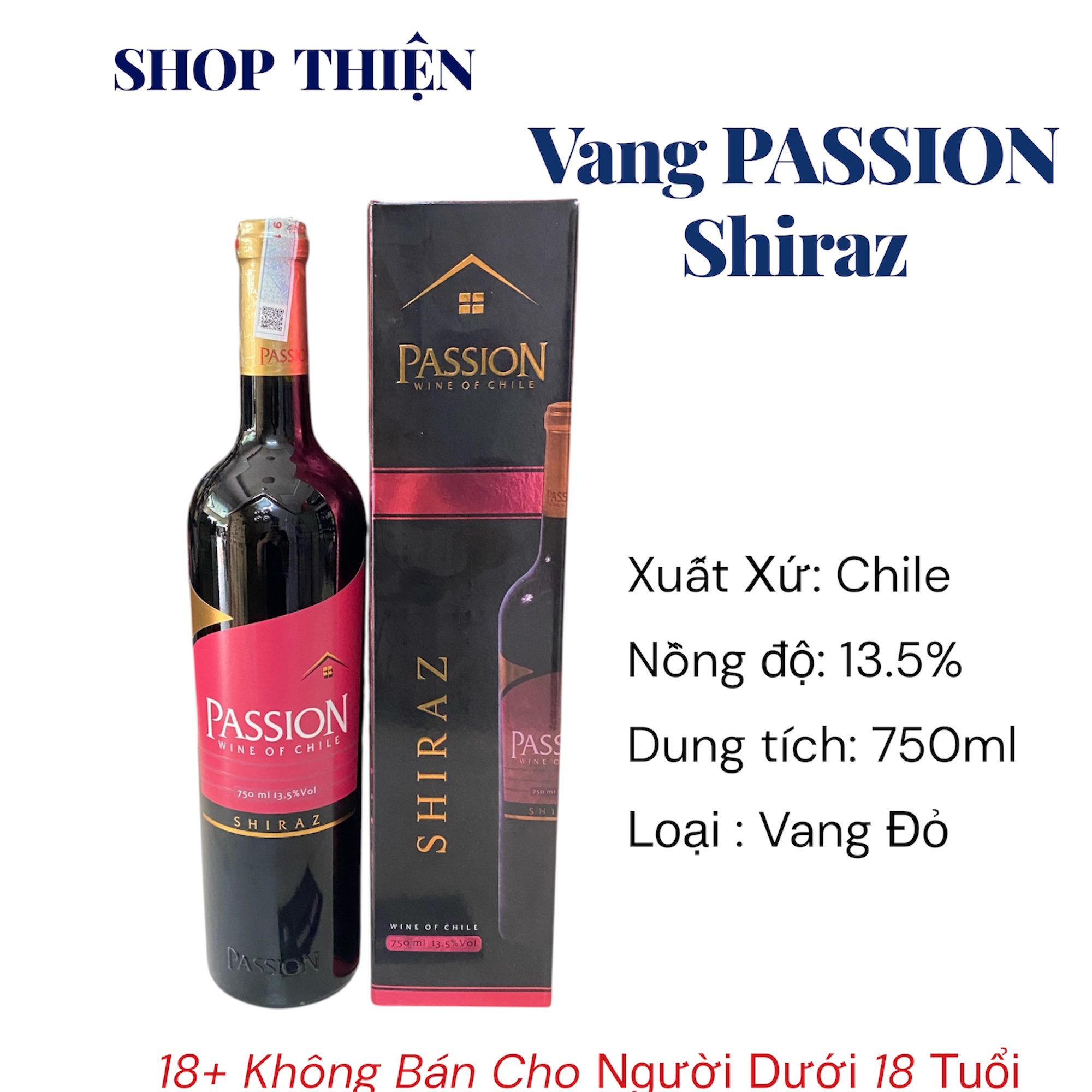 Vang Đỏ Chile PASSION Shiraz 750ml 13.5% Vol | Wine of Chile - Shop Thiện