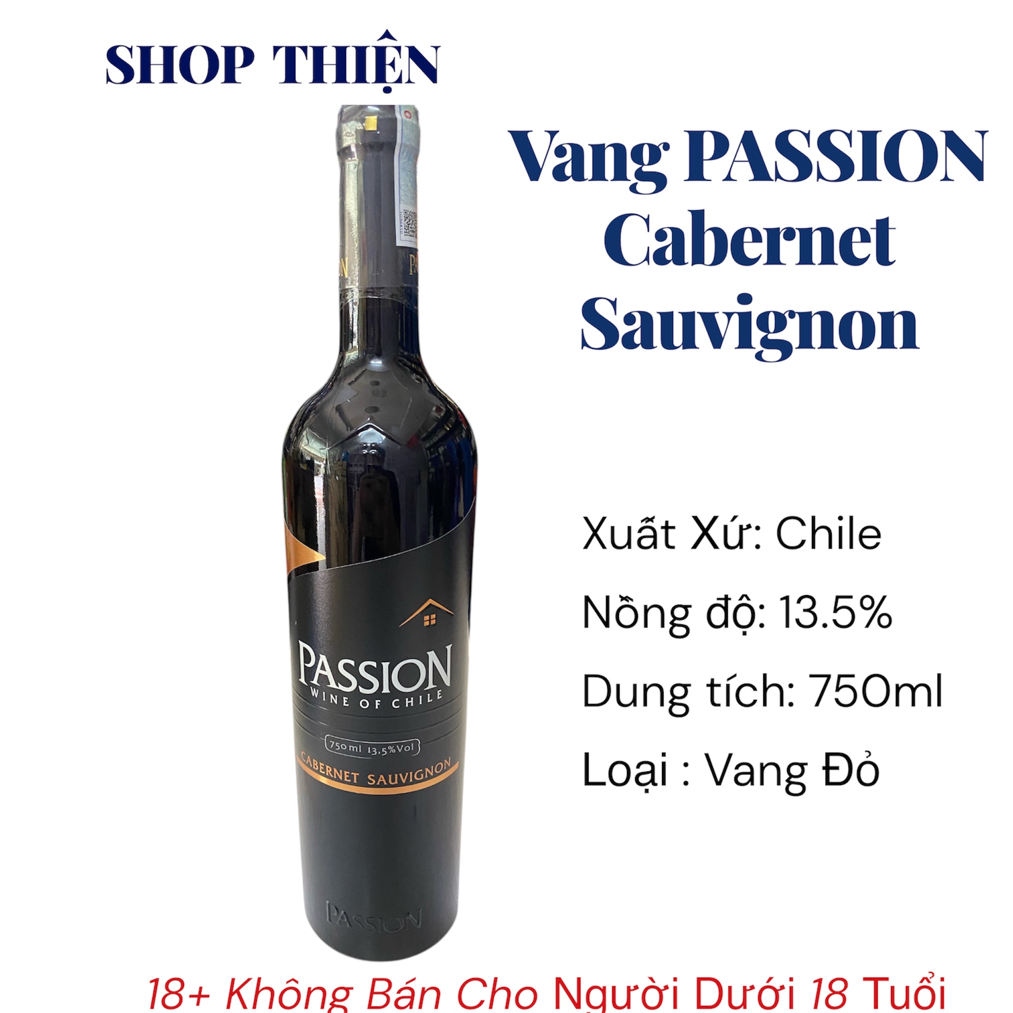 Vang Đỏ Chile PASSION Cabernet Sauvignon 750ml 13.5% | Wine of Chile - Shop Thiện