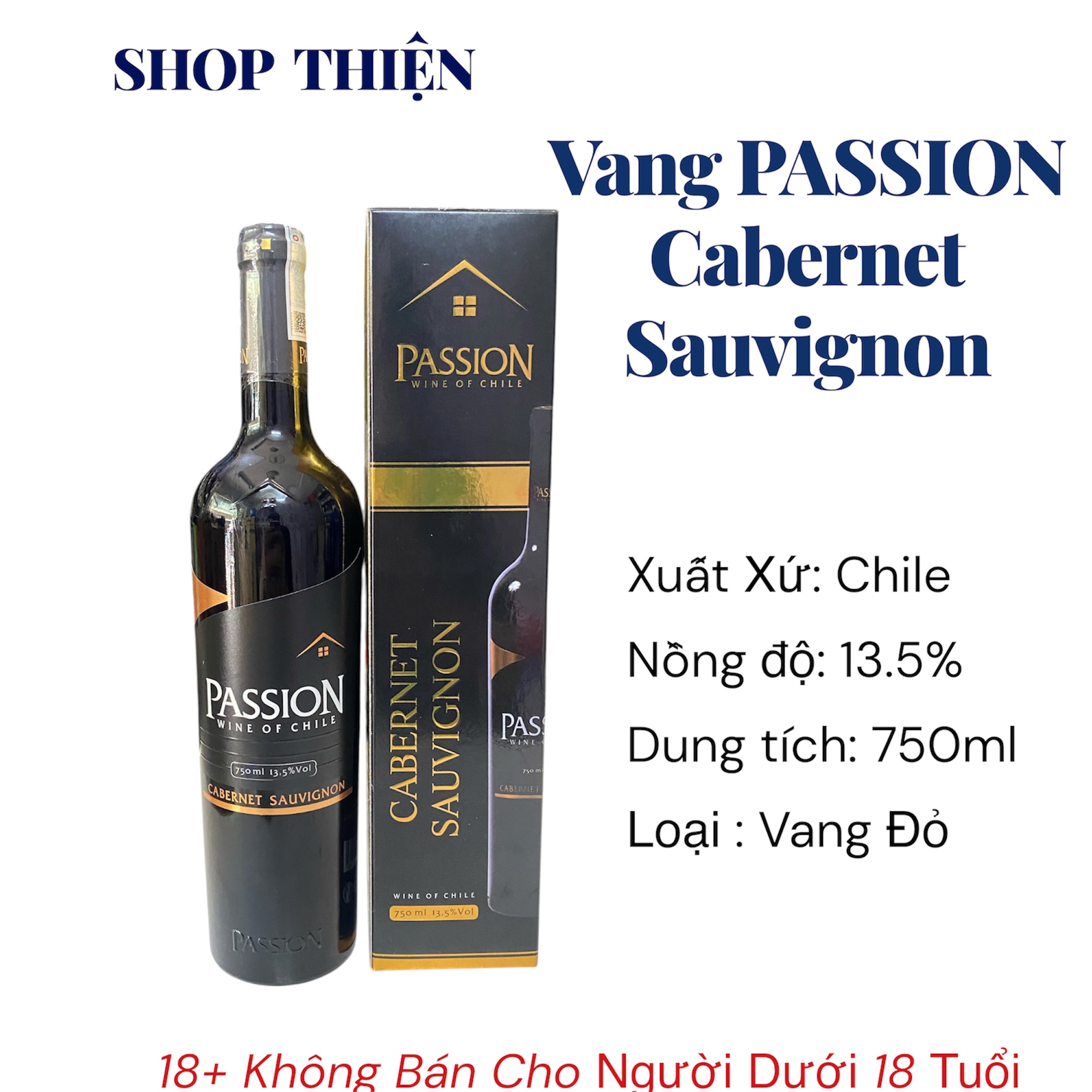 Vang Đỏ Chile PASSION Cabernet Sauvignon 750ml 13.5% | Wine of Chile - Shop Thiện