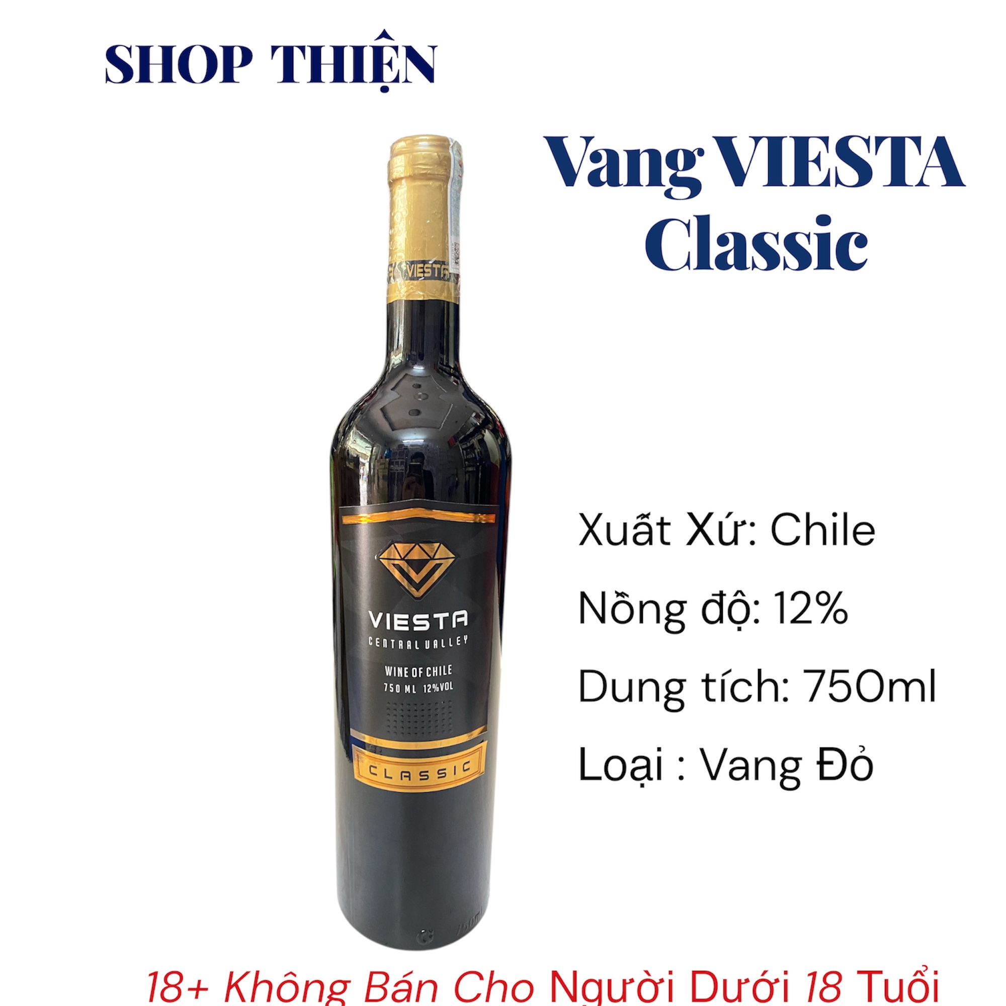 Rượu Vang Đỏ VIESTA  Classic Chile 750ml 12% - Vang Nhập Khẩu Central Valley
