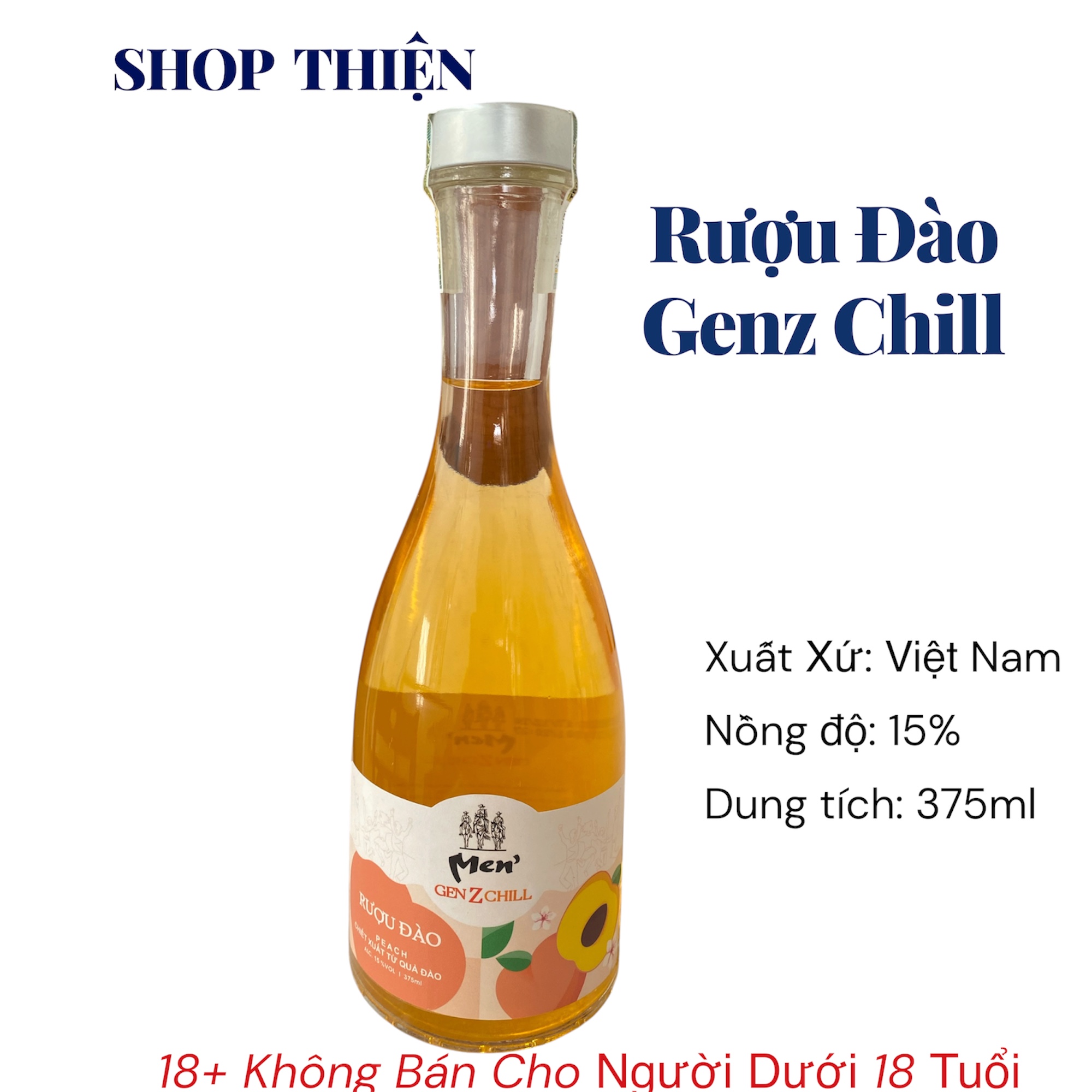 Rượu Đào Men' GenZ Chill 15% 375ml - Rượu trái cây vị đào ngọt thơm dễ uống cho nữ