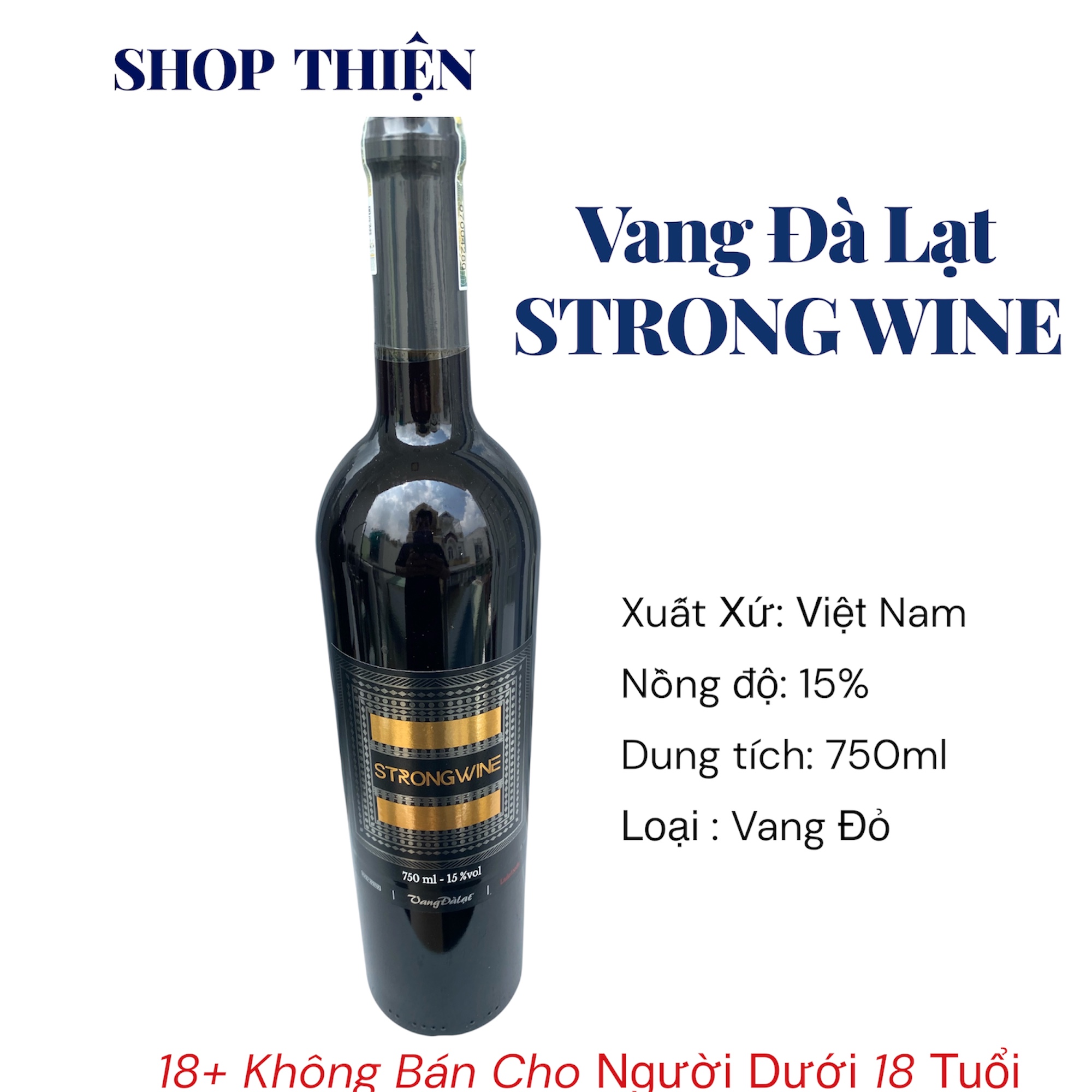 1 thùng Vang Đà Lạt Strong 15% Đỏ 750ml  x 6 Chai