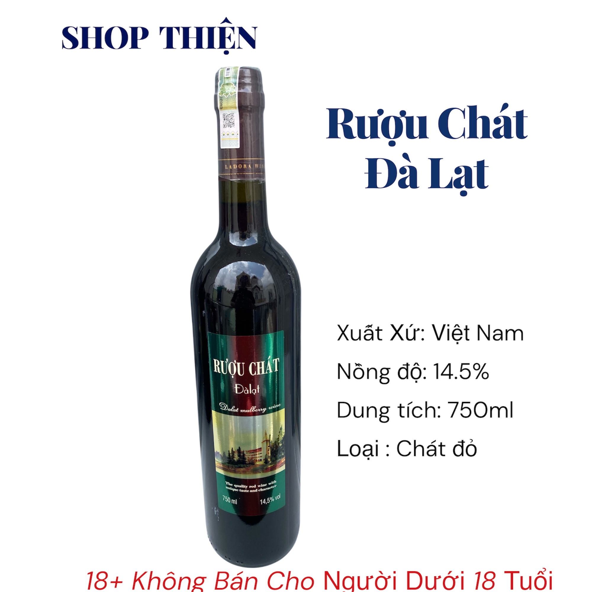 Rượu Chát Đà Lạt 750ml - Vang Đỏ Đà Lạt Chính Hãng 14.5%
