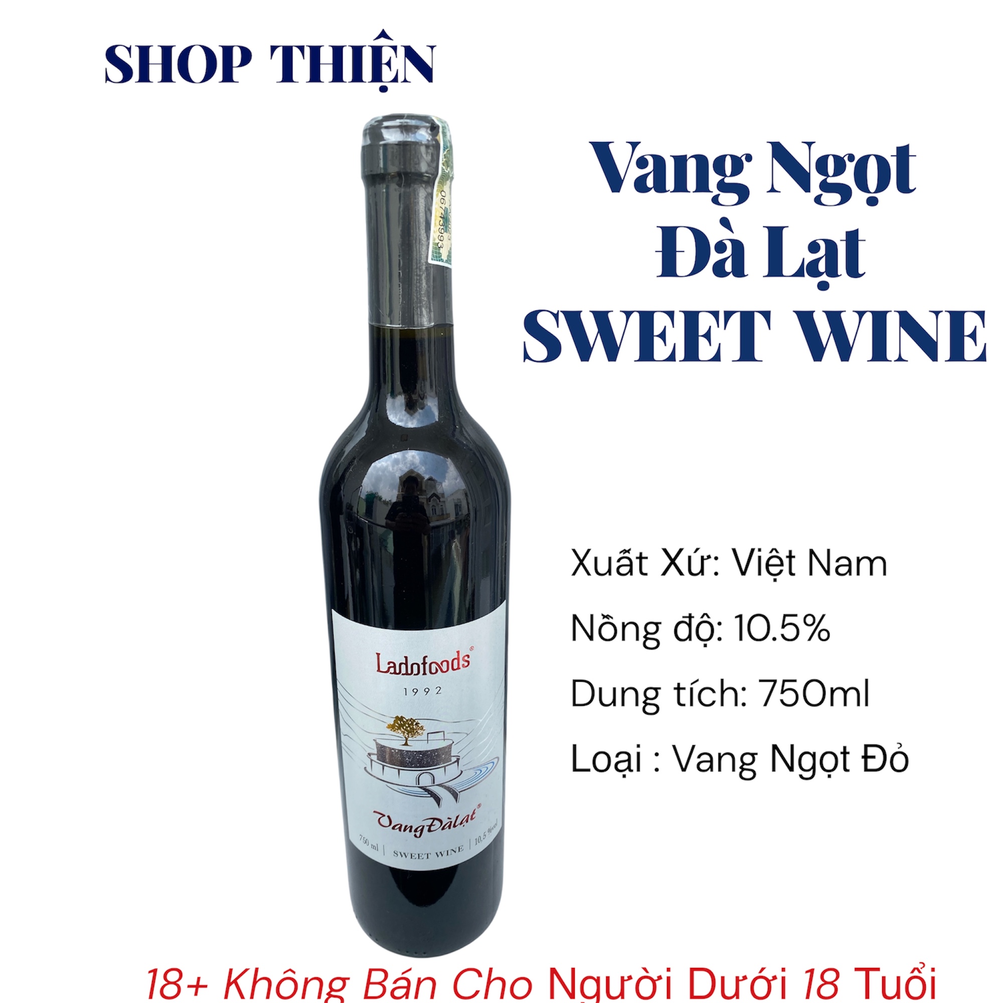 Vang Ngọt Đà Lạt Ladofoods 750ml 10.5% - Vang Đỏ Ngọt Uống Dễ, Quà Tặng Tết