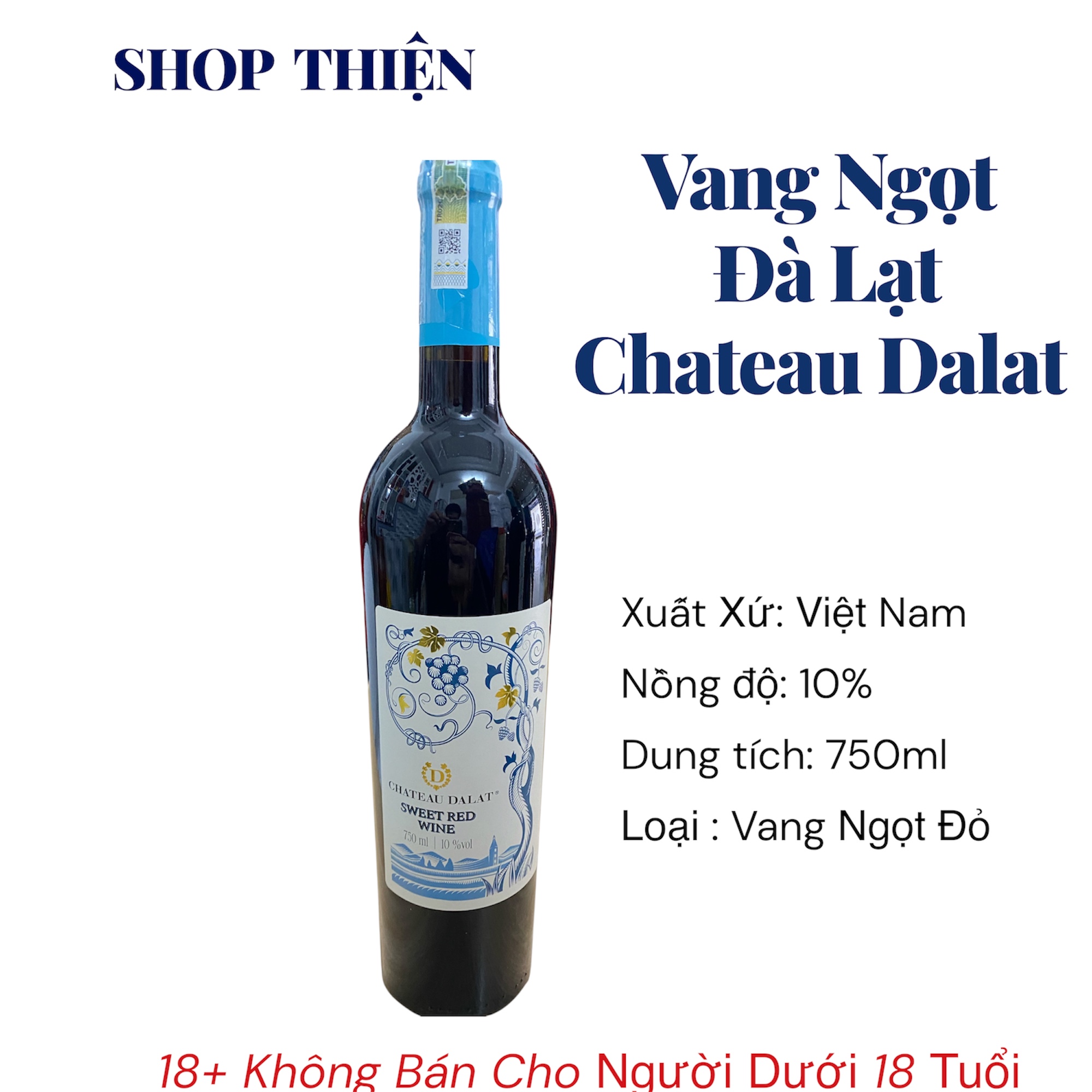 Vang Ngọt Đỏ Chateau Đà Lạt 750ml 10% - Đặc Sản Cao Cấp, Vị Ngọt Thanh Cho Nữ