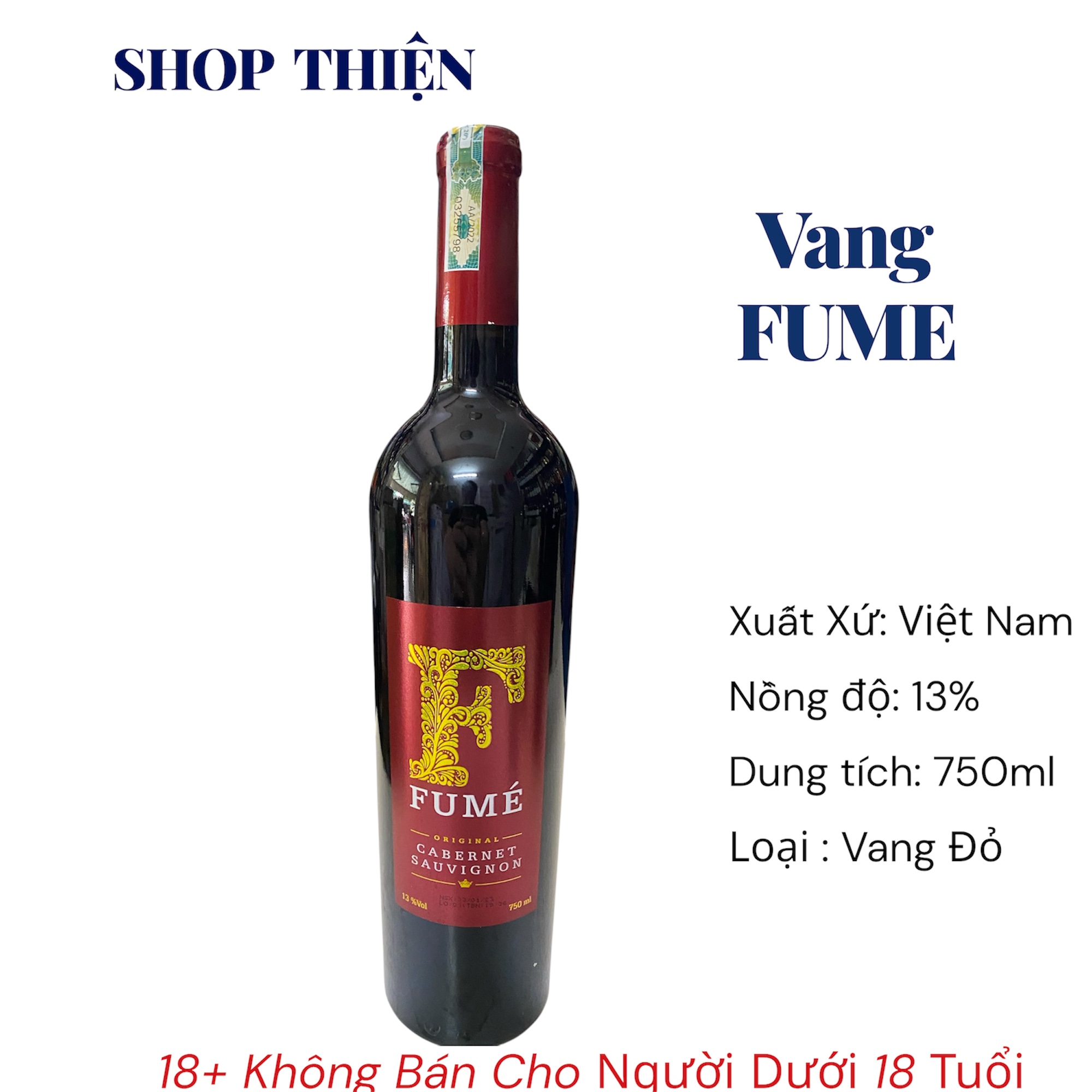 Rượu Vang Đỏ Fumé Cabernet Sauvignon 750ml - Vang Việt Nam Thượng Hạng