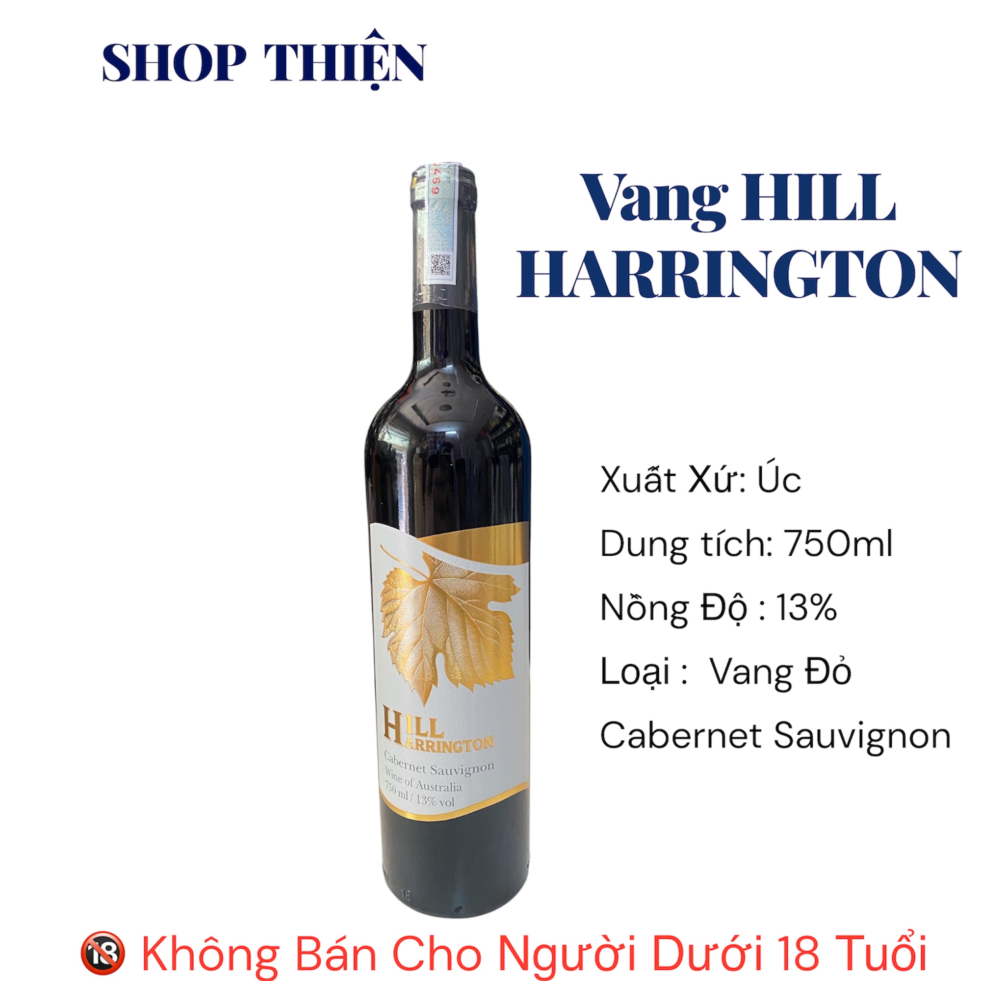 Rượu Vang Đỏ Úc Hill Harrington Cabernet Sauvignon 750ml 13% | Nhập Khẩu Chính Hãng
