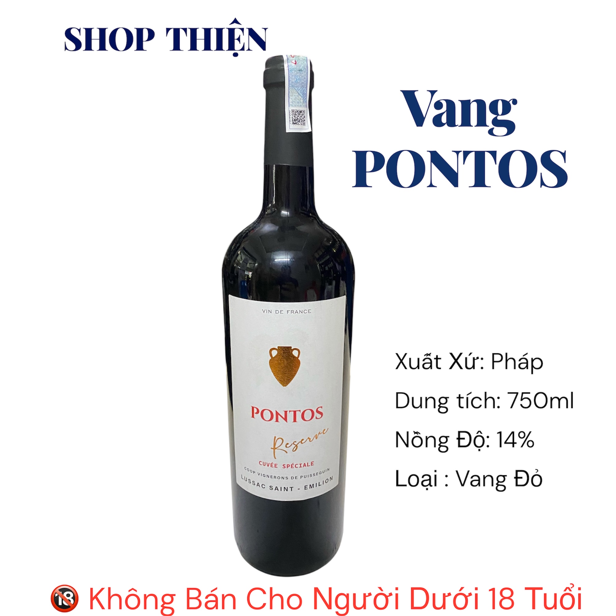 Rượu Vang Đỏ Pháp Pontos Reserve 750ml 14% - Lussac Saint Emilion - Vin De France