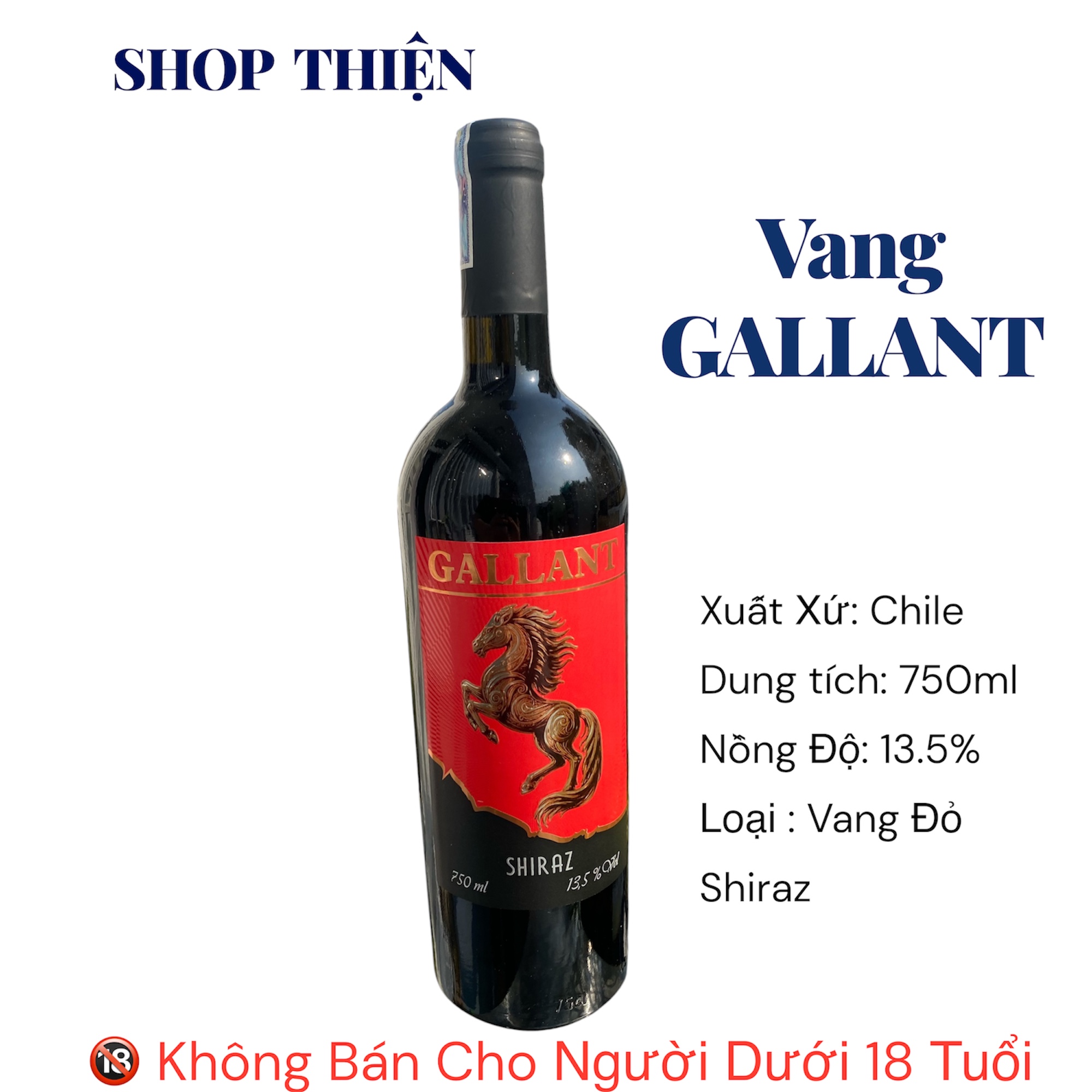 Rượu Vang Gallant Chile Tem Nhập Khẩu - Vang Đỏ Shiraz 750ml | Shop Thiện