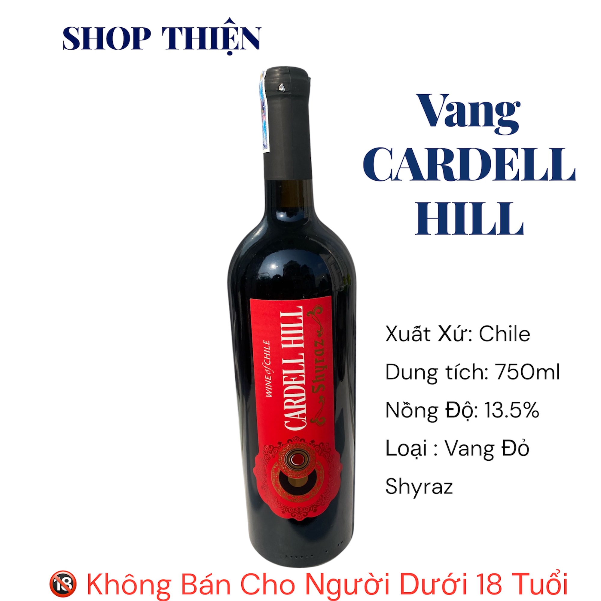 Vang Đỏ Cardell Hill Chile Shyraz 750ml 13.5 Độ - Vang Chát Ngon Dễ Uống