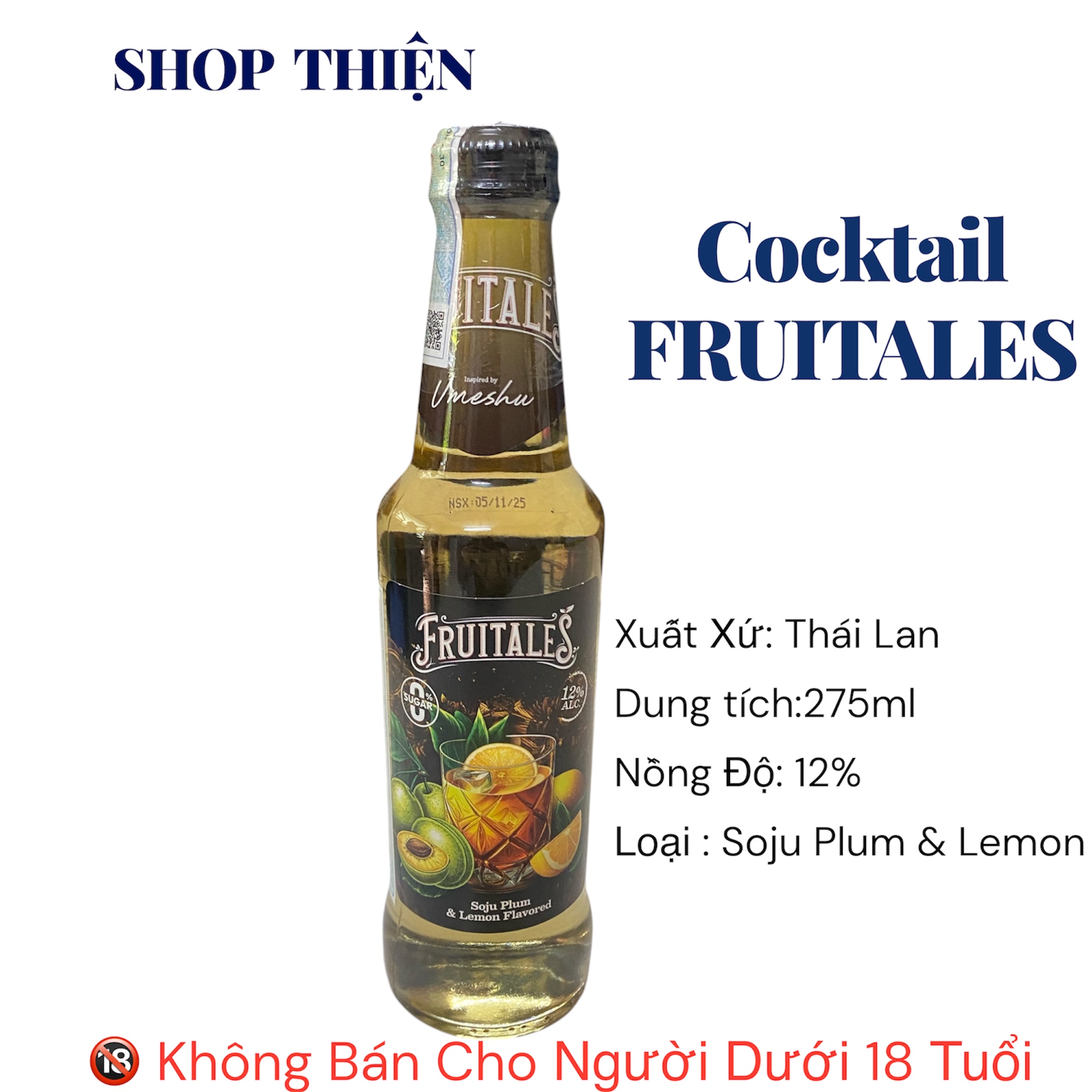 Cocktail Fruitale's Soju Plum & Lemon 275ml 12% - Nước Trái Cây Lên Men Vị Mận Chanh Thái Lan