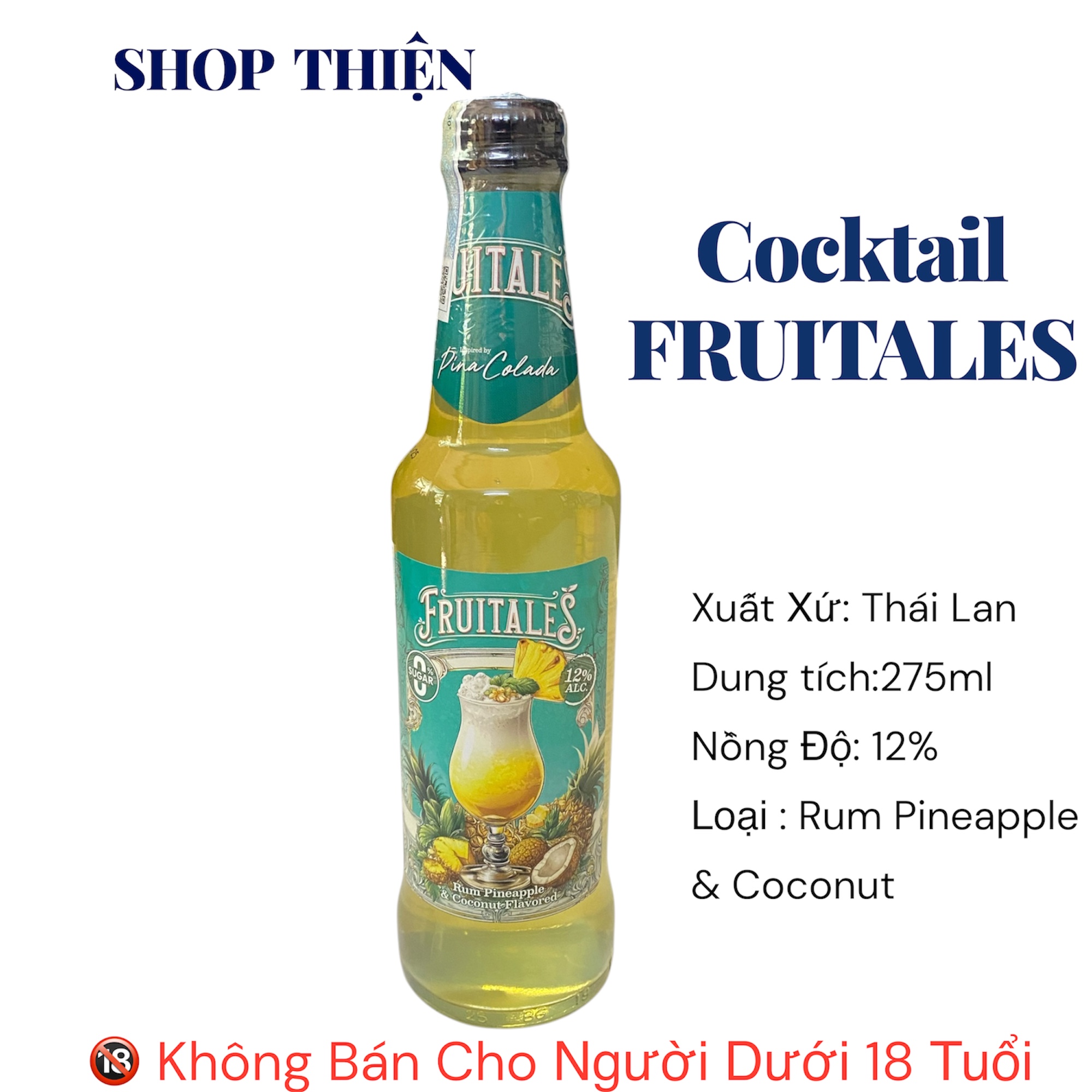 Cocktail Trái Cây Fruitale's Pina Colada - Hương Rum, Dứa và Dừa - Nồng độ 12% - Xuất xứ Thái Lan - Chai 275ml