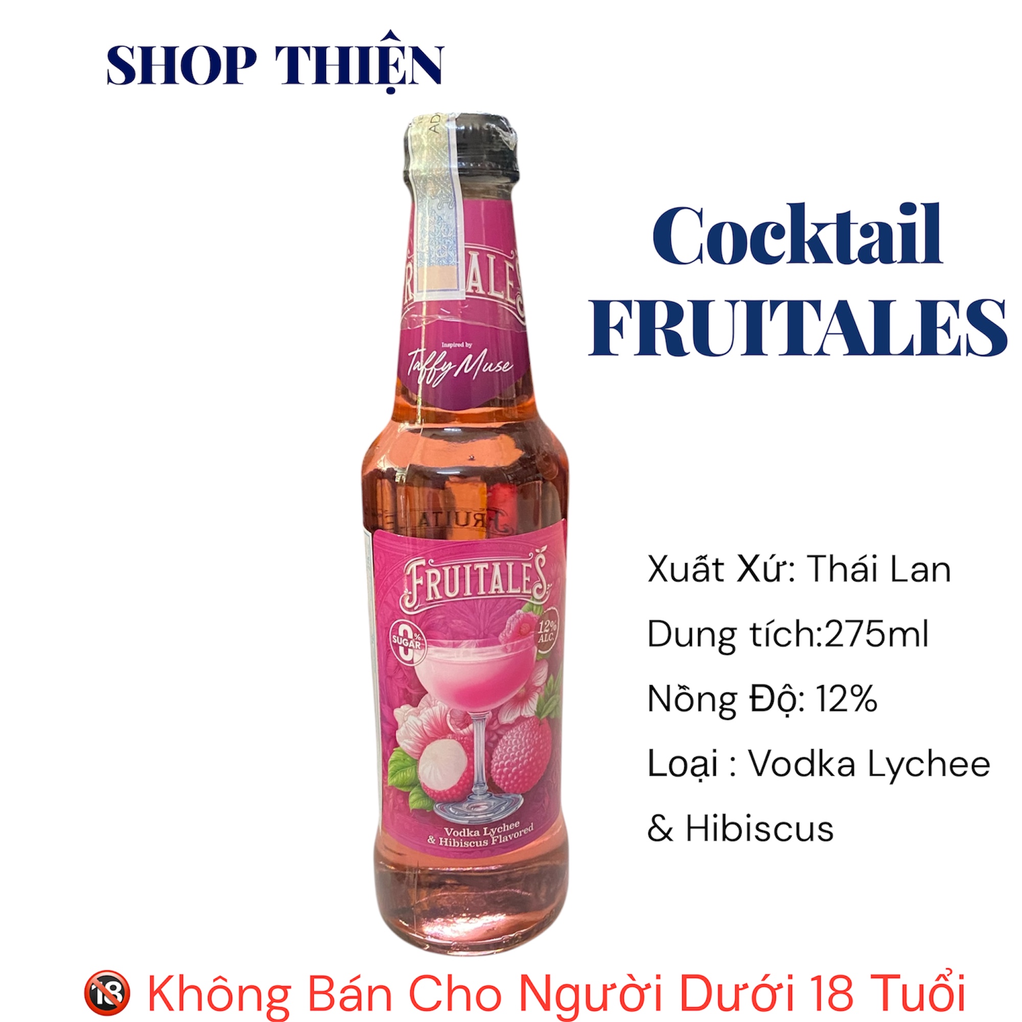 Cocktail Fruitale's Taffy Muse Vodka Lychee Hibiscus 12% Thái Lan 275ml 0% Sugar - Shop Thiện