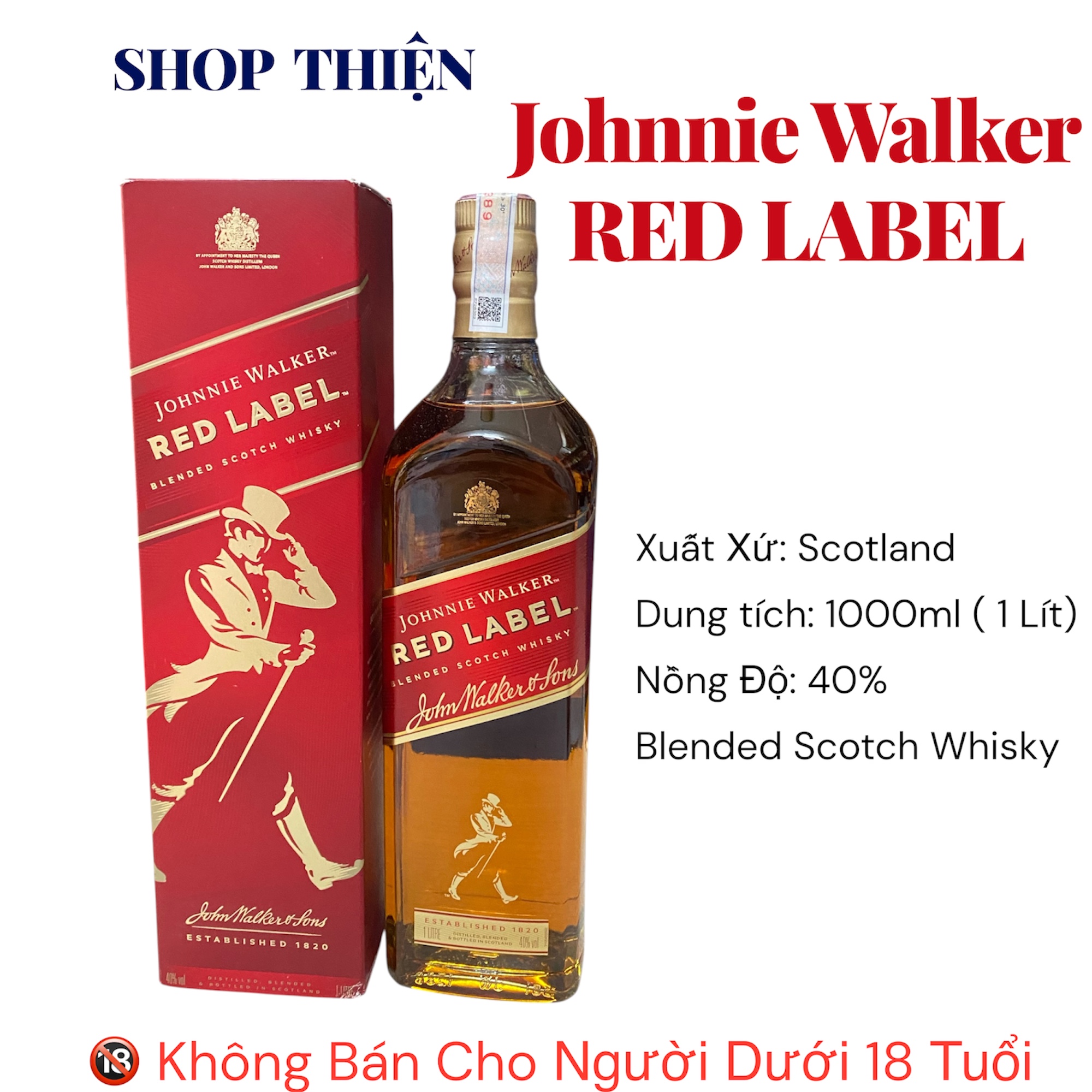 Johnnie Walker Red Label 1 Lít 1000ml | Blended Scotch Whisky Scotland Chính Hãng