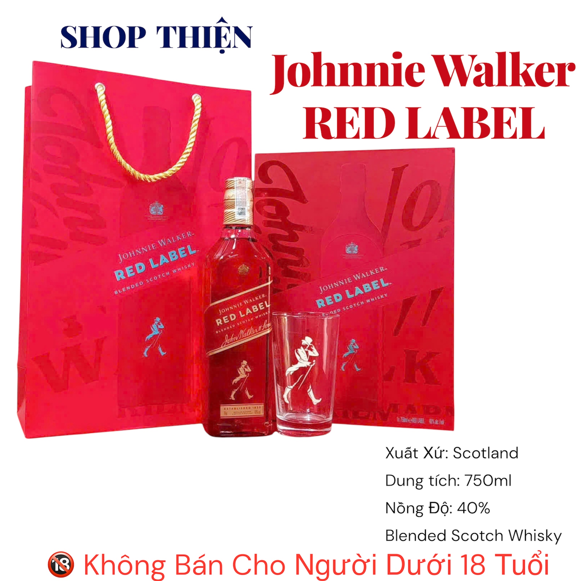 Hộp Quà Johnnie Walker Red Label 750ml Kèm Ly | Blended Scotch Whisky Scotland