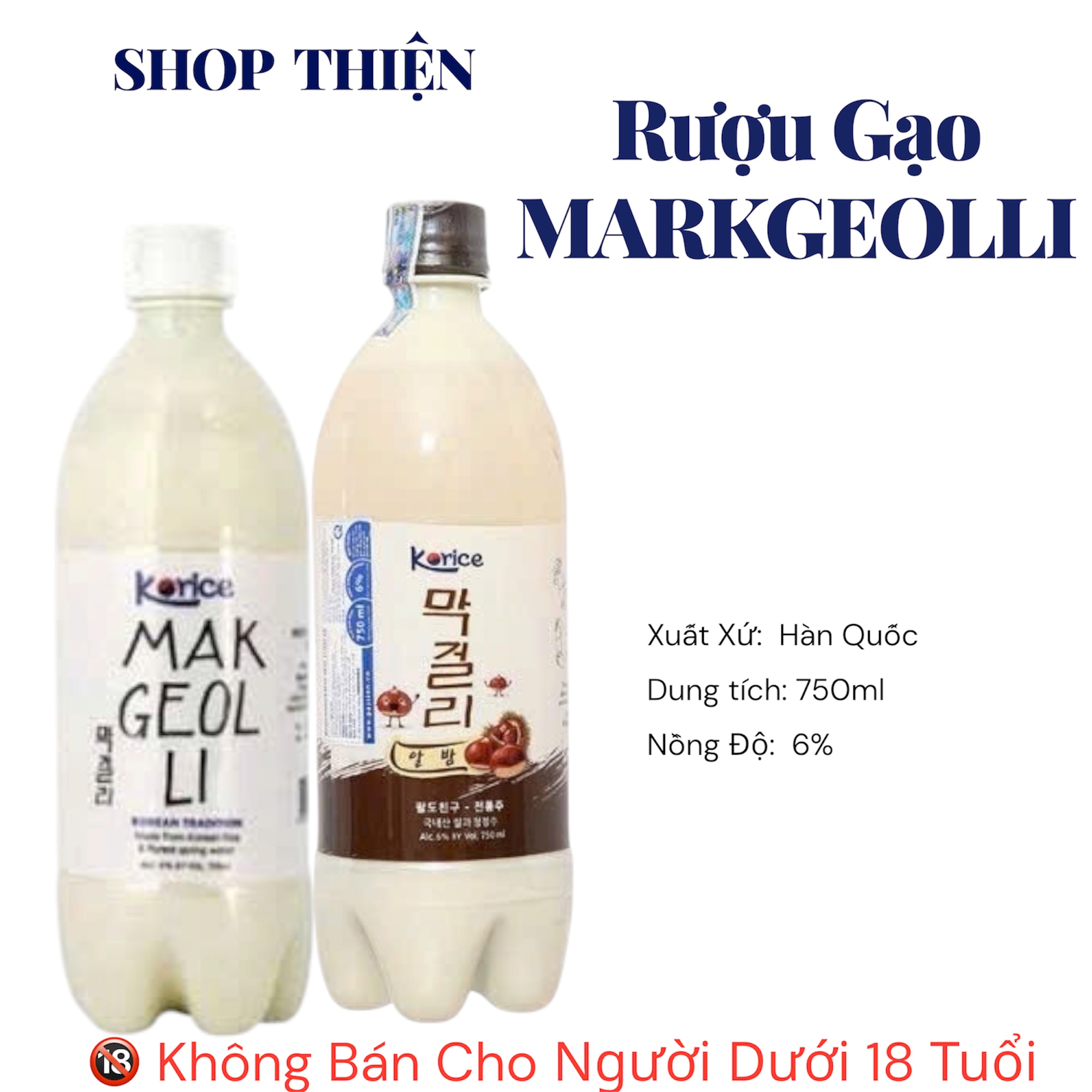 Rượu Gạo Hàn Quốc Makgeolli Korice 750ml 6% - Rượu Gạo Đục Vị Truyền Thống / Hạt Dẻ - Shop Thiện