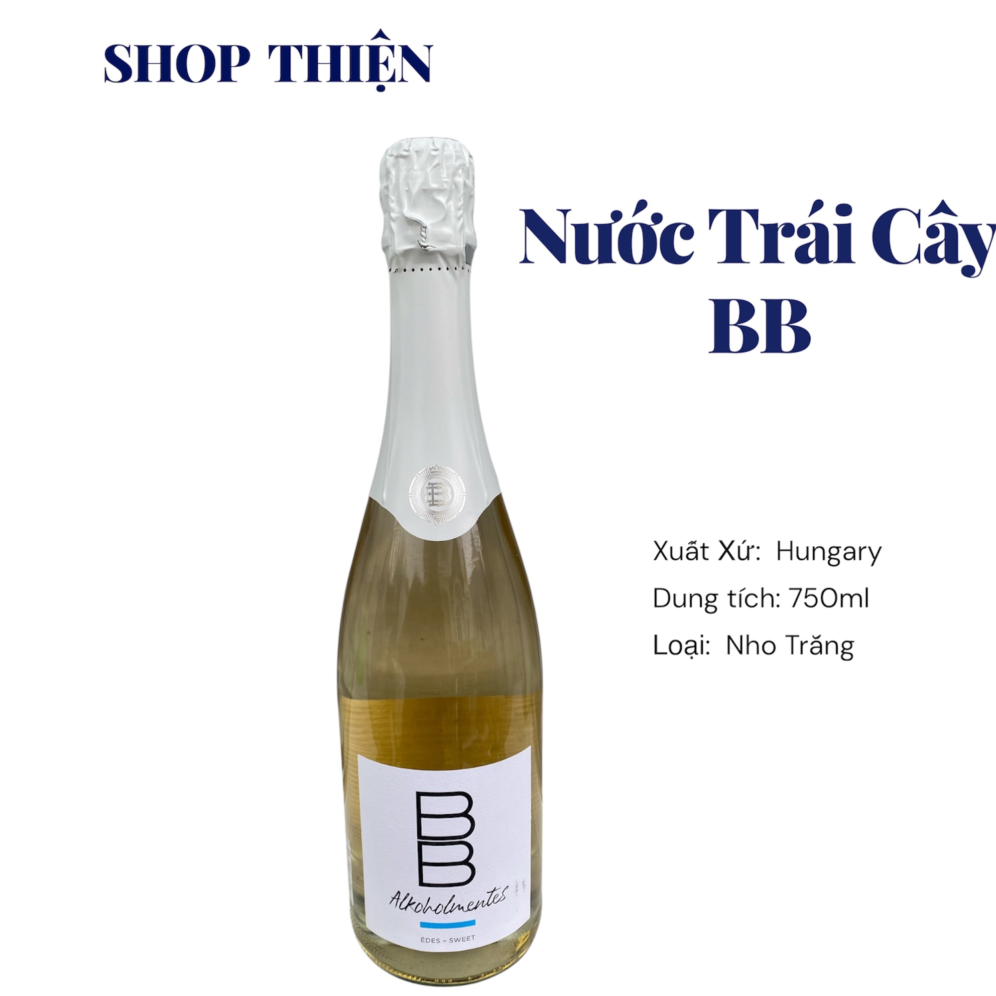 Nước Nho Trắng Có Ga BB Alkoholmentes 750ml Nhập Khẩu Hungary - Nước Trái Cây Không Cồn Uống Liền