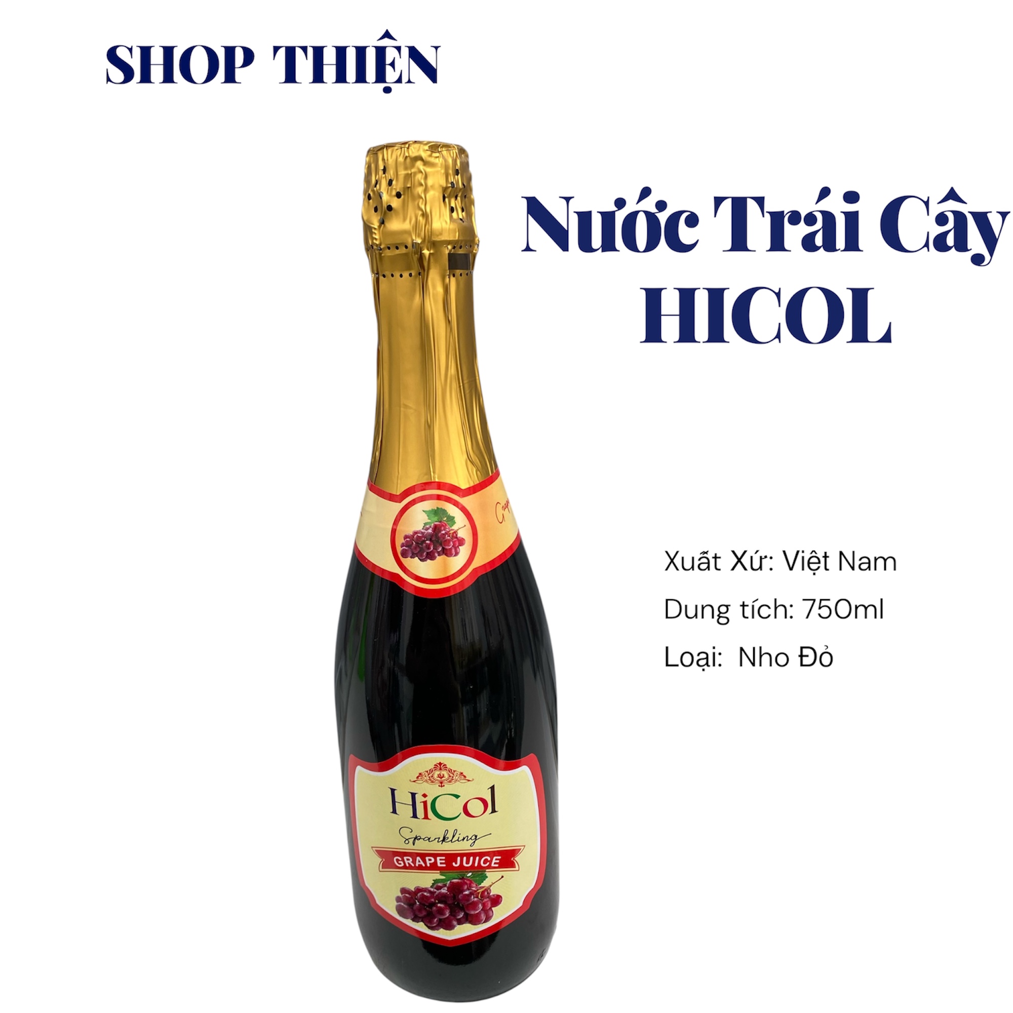Nước Trái Cây Có Gas HiCol Vị Nho Đỏ - Sparkling Grape Juice 750ml - Không Cồn
