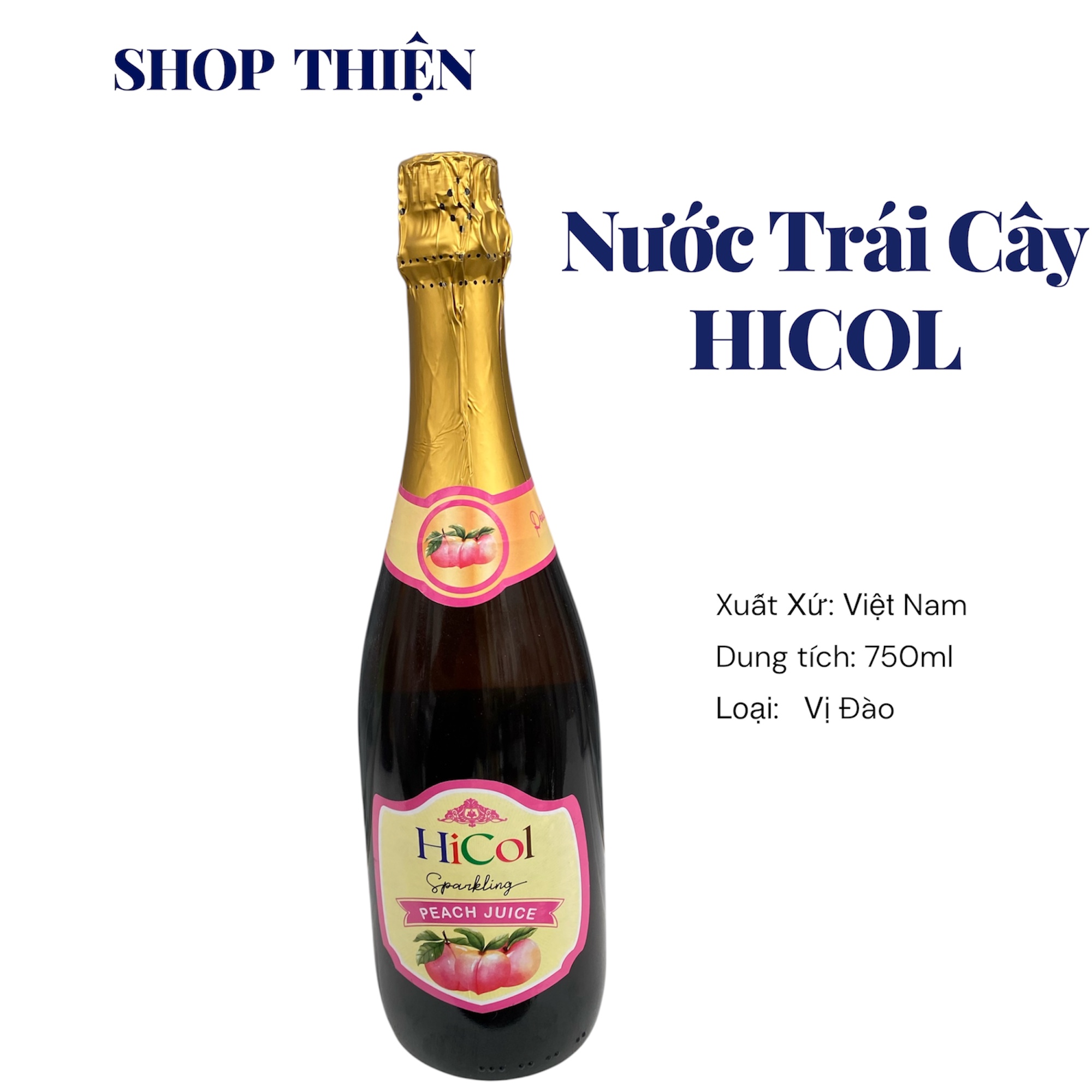 Nước Trái Cây Có Gas HiCol Vị Đào 750ml - Sparkling Peach Juice Không Cồn