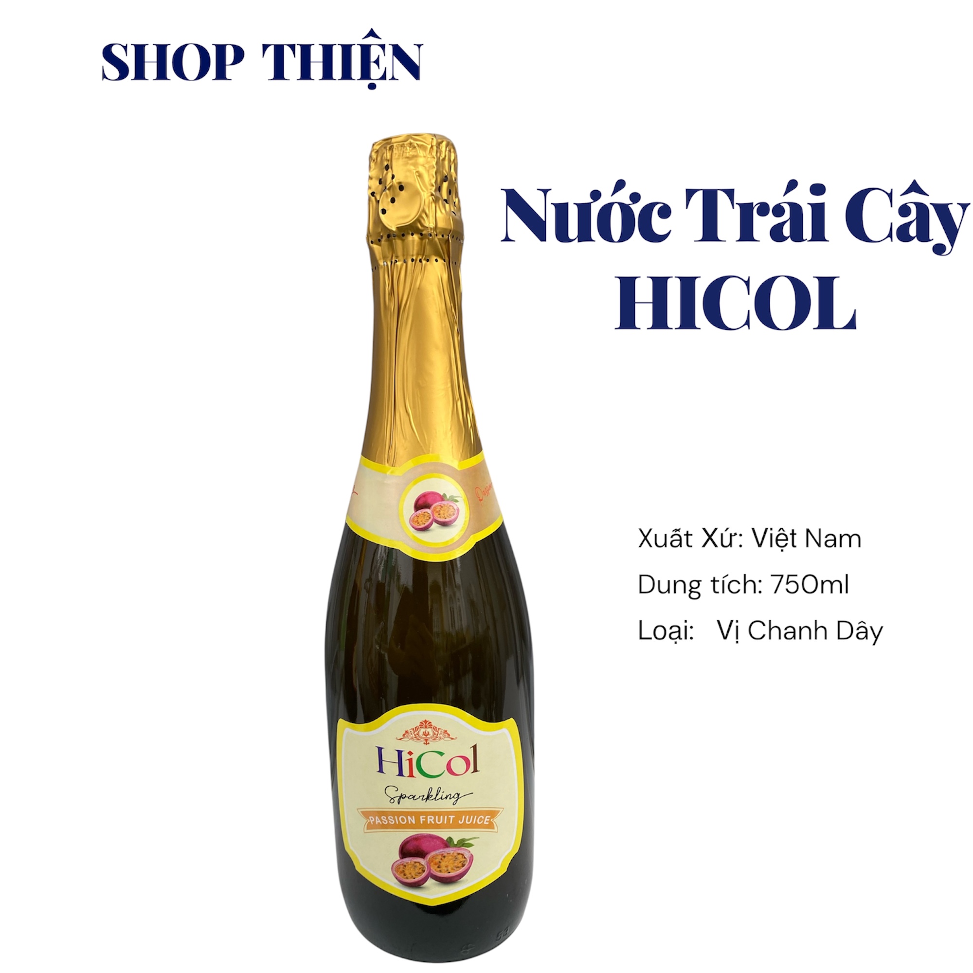Nước Trái Cây Có Ga HiCol Sparkling 750ml Vị Chanh Dây - Nước Ép Chanh Leo Uống Liền Cho Tiệc, Quà Biếu