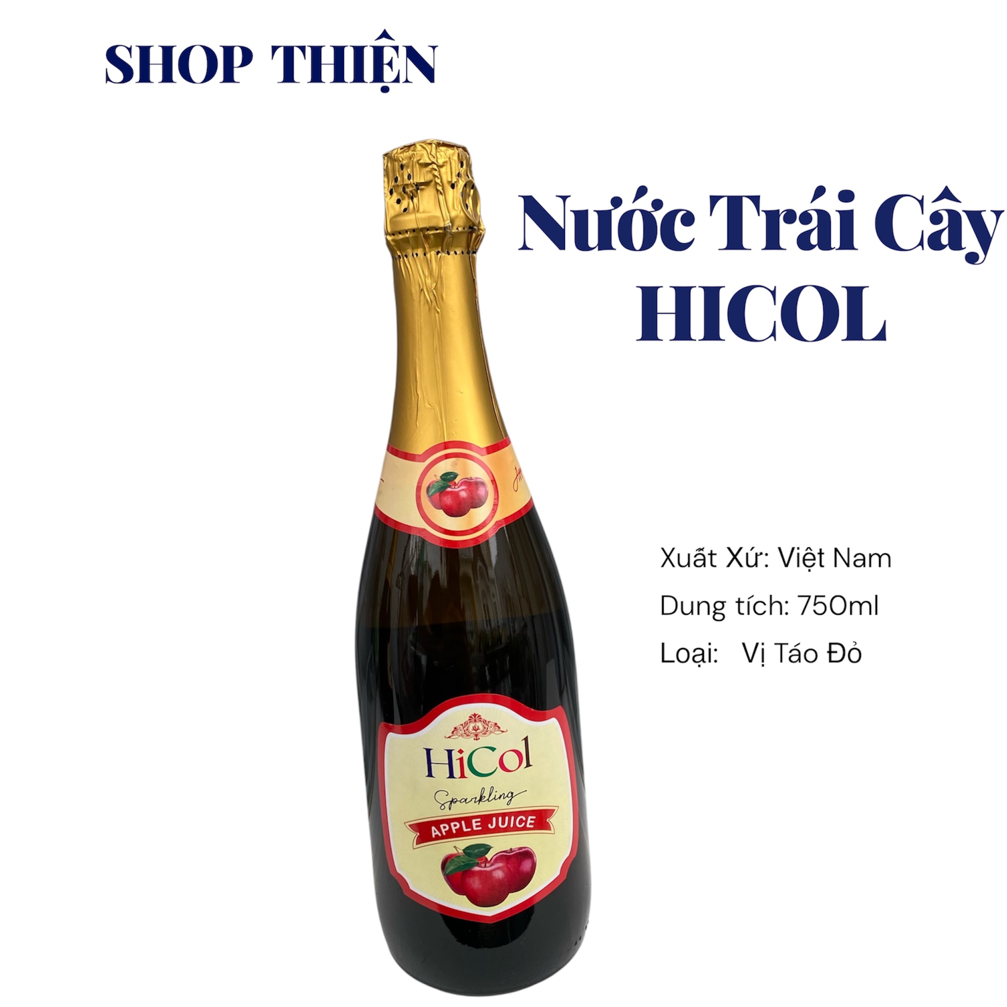 Nước Trái Cây Có Ga HiCol Vị Táo Đỏ 750ml - Nước Ép Táo Sparkling Không Cồn - SHOP THIỆN