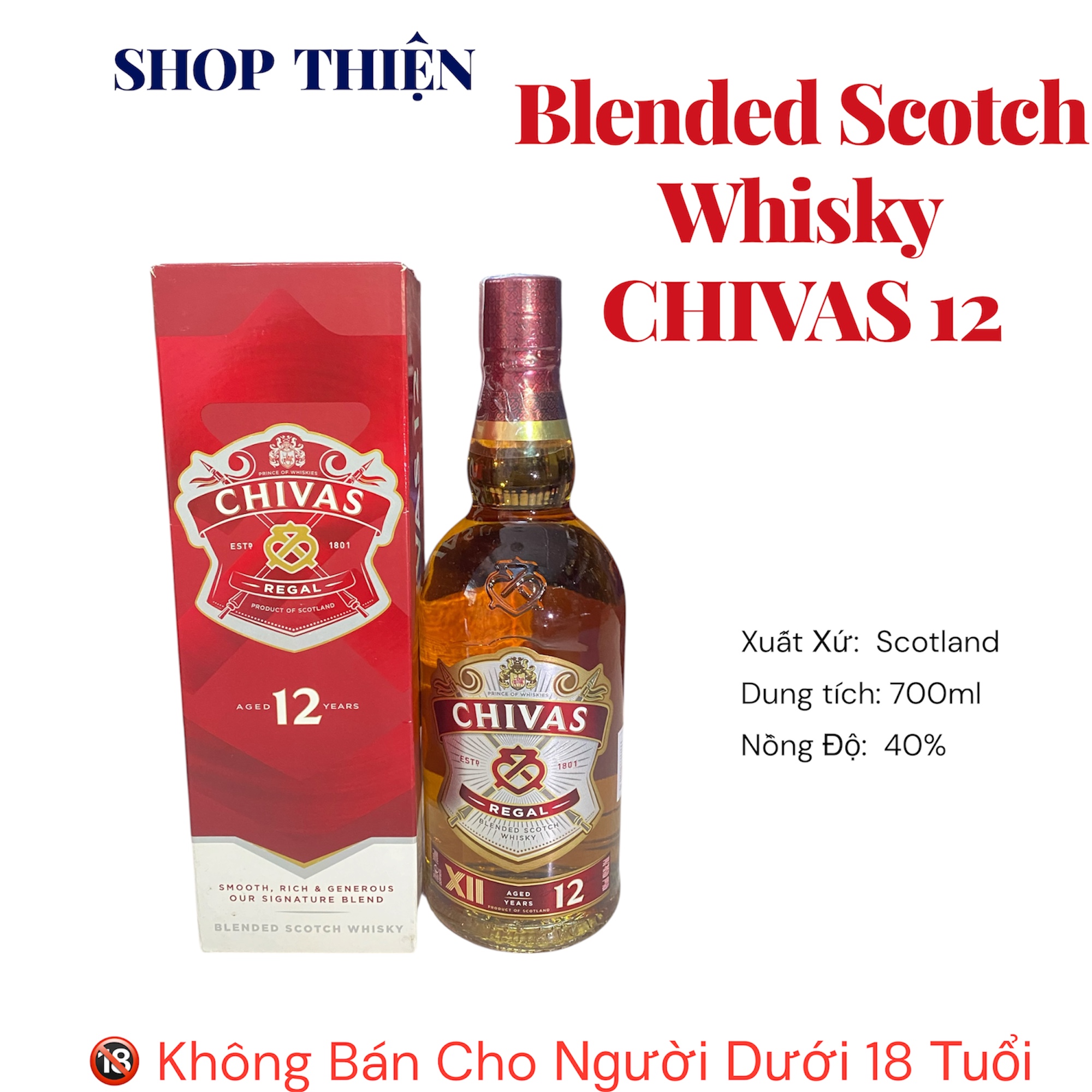 Rượu Chivas Regal 12 Years Old Blended Scotch Whisky 700ml 40% - Shop Thiện