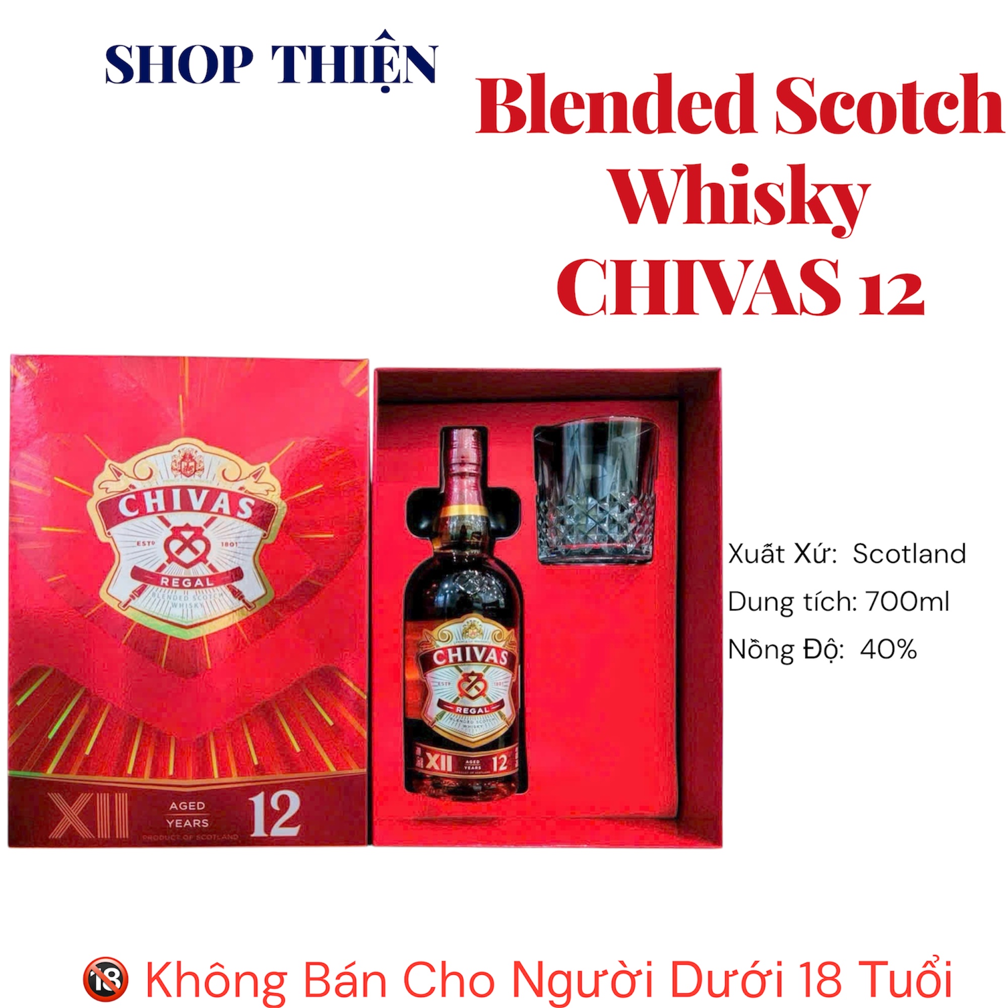 Chivas 12 Hộp Quà Kèm Ly 700ml Chính Hãng - Chivas Regal 12 Years Old Scotland