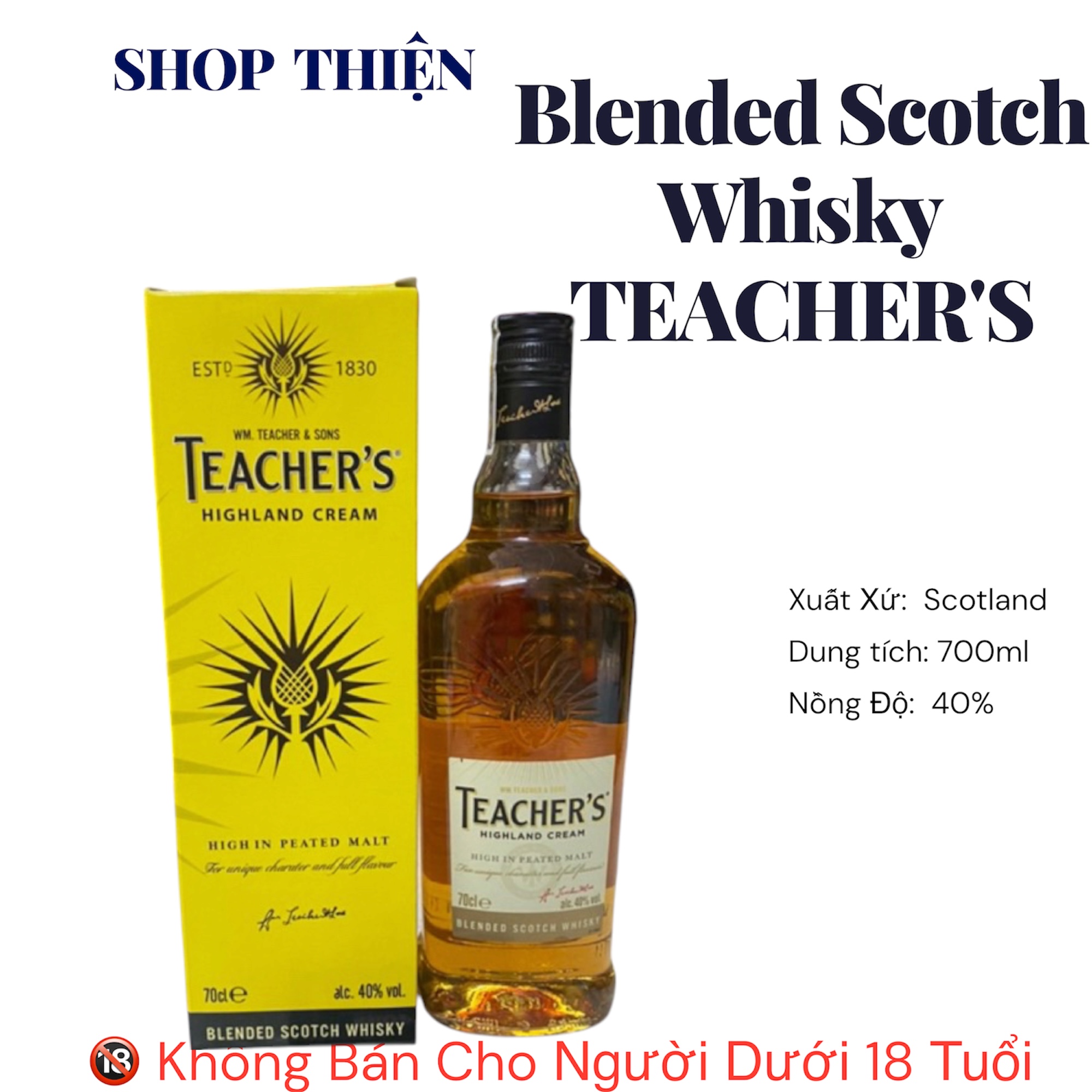 Rượu Teacher's Highland Cream Blended Scotch Whisky 700ml 40% - High In Peated Malt - Shop Thiện
