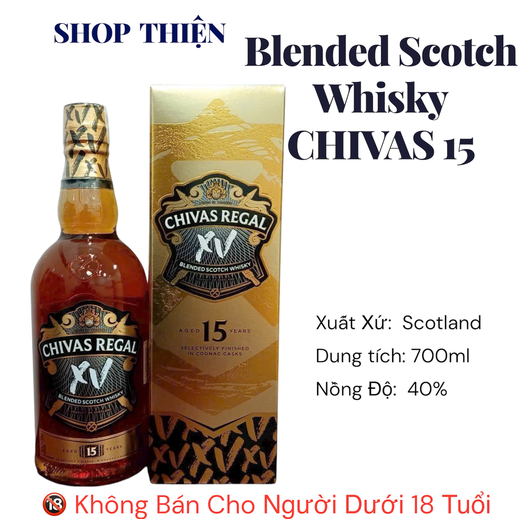 Rượu Chivas Regal 15 Years XV Blended Scotch Whisky 700ml 40% - Selectively Finished In Cognac Casks - Shop Thiện
