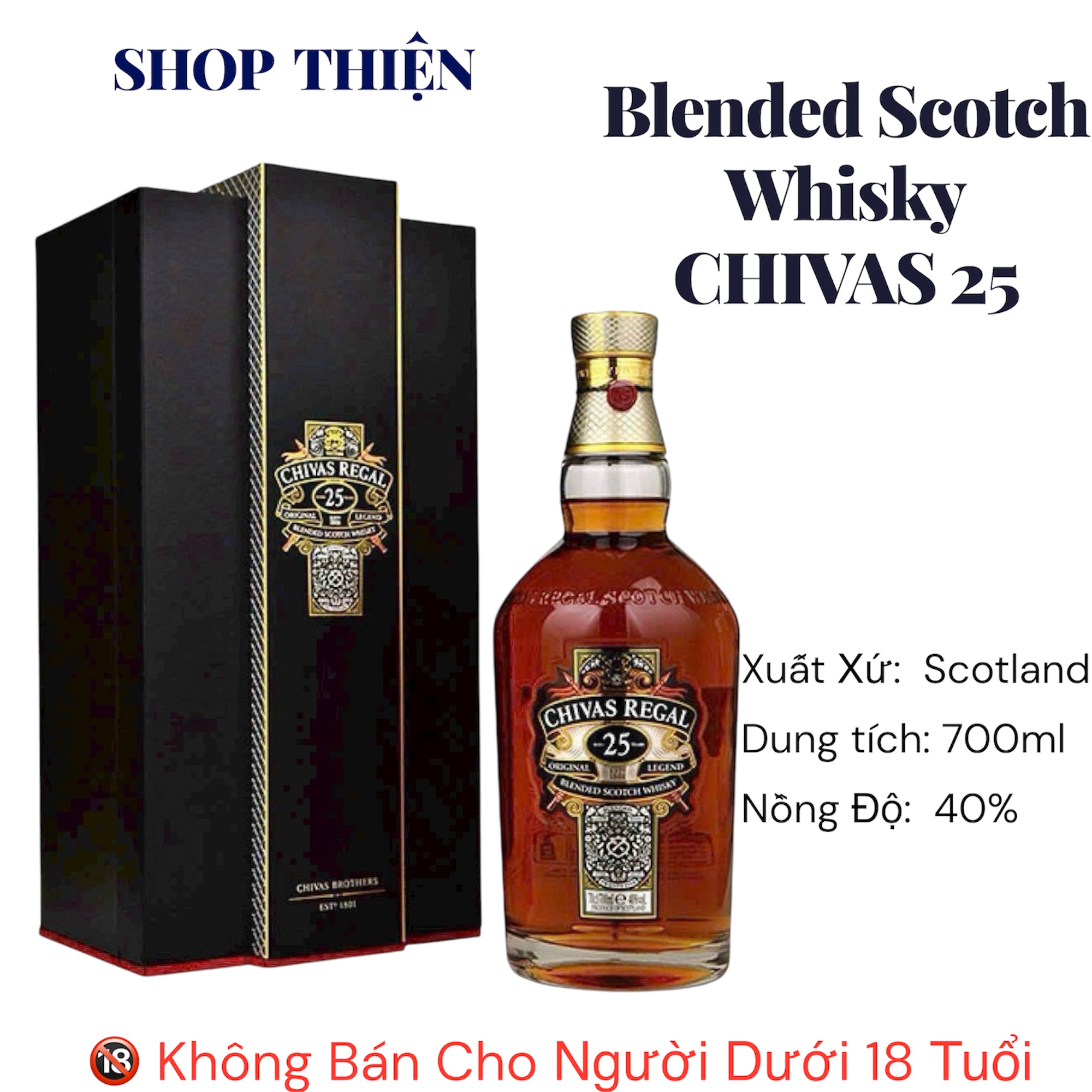 Chivas 25 700ml | Chivas Regal 25 Original Legend Blended Scotch Whisky Scotland Chính Hãng