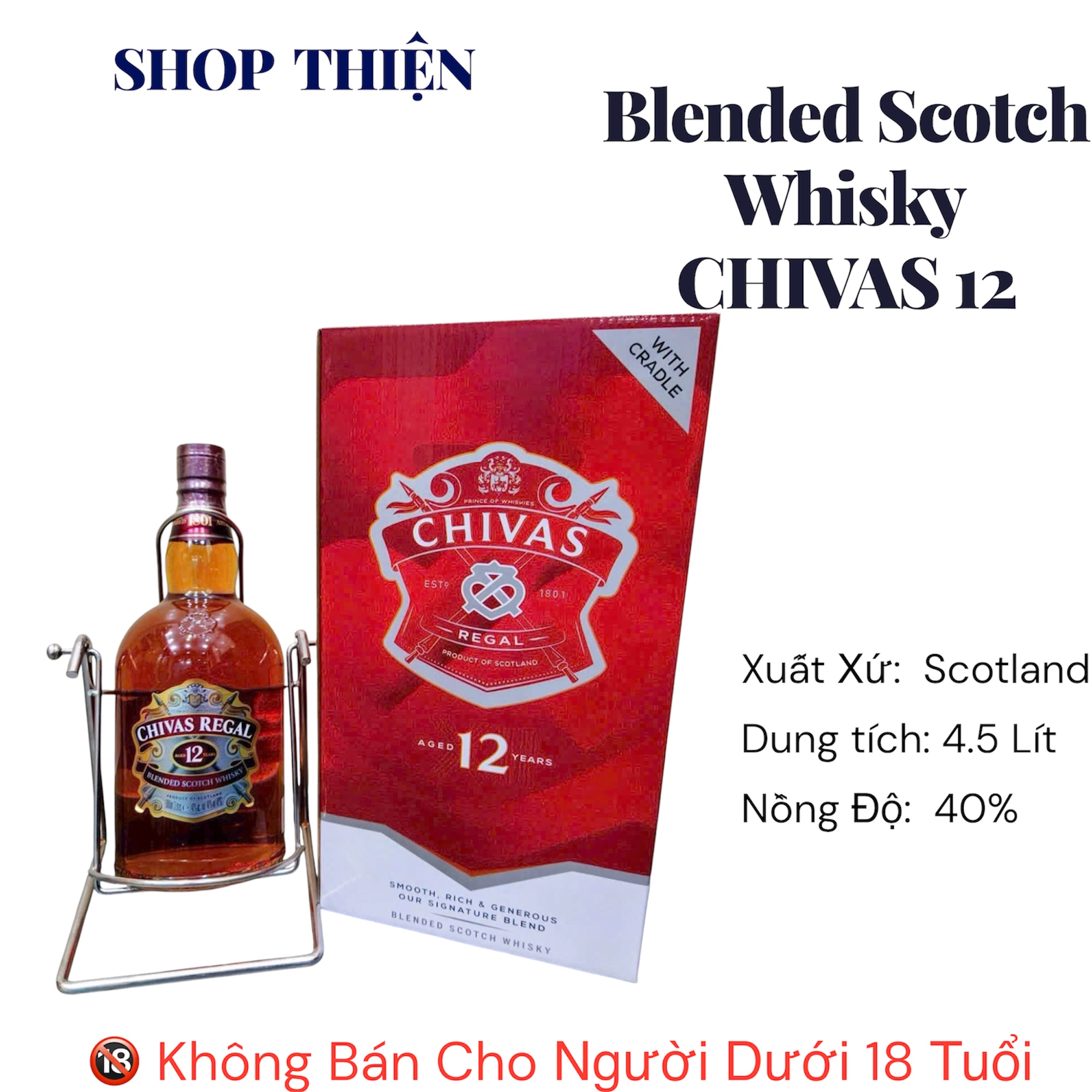 Rượu Chivas Regal 12 Years Blended Scotch Whisky 4.5 Lít Kèm Kệ Đỡ (Cradle) - SHOP THIỆN