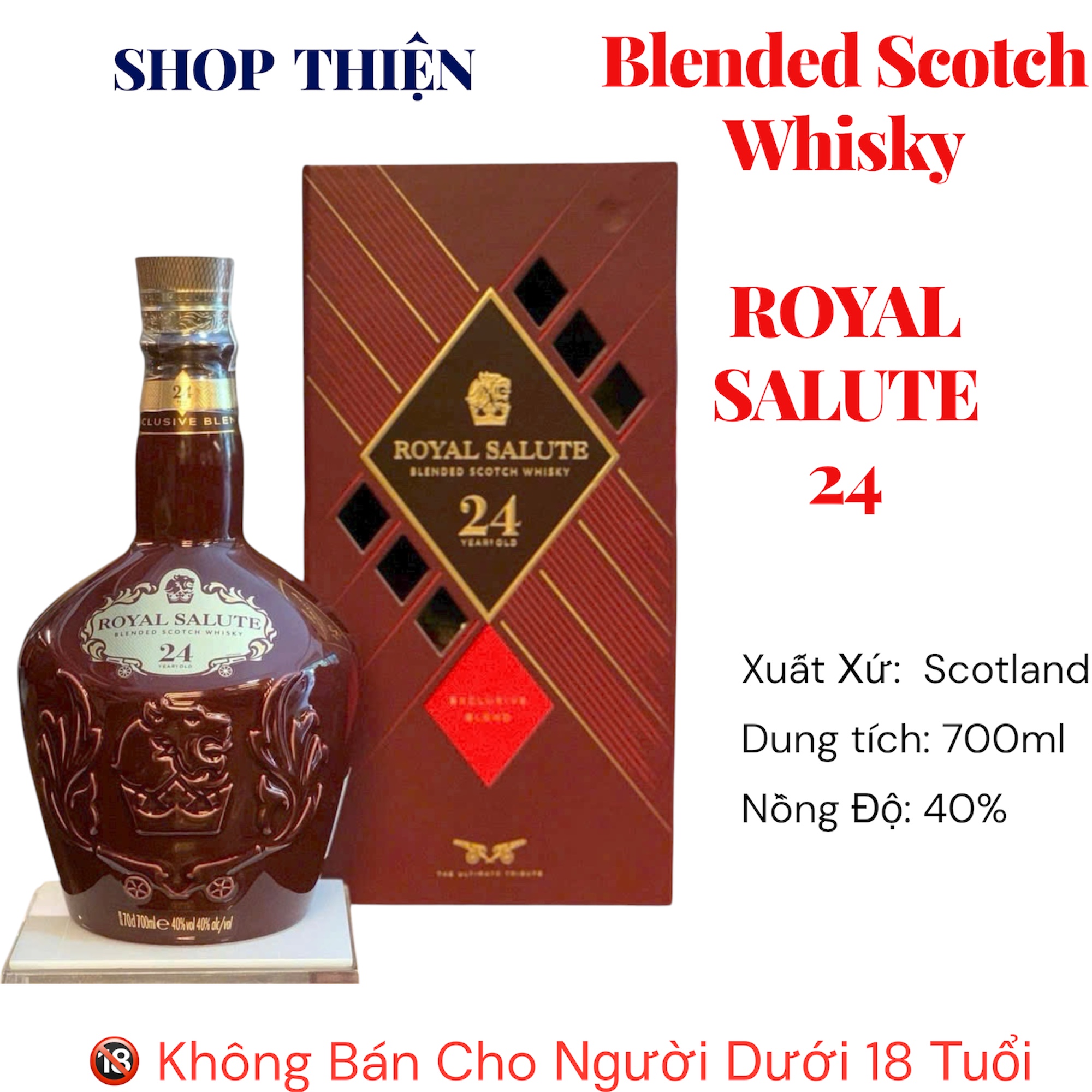 Rượu Royal Salute 24 Năm - Exclusive Blend - Blended Scotch Whisky 700ml