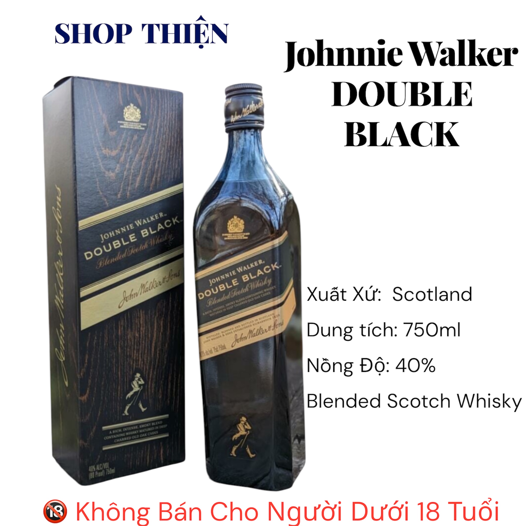 Rượu Johnnie Walker Double Black Blended Scotch Whisky 40% 750ml