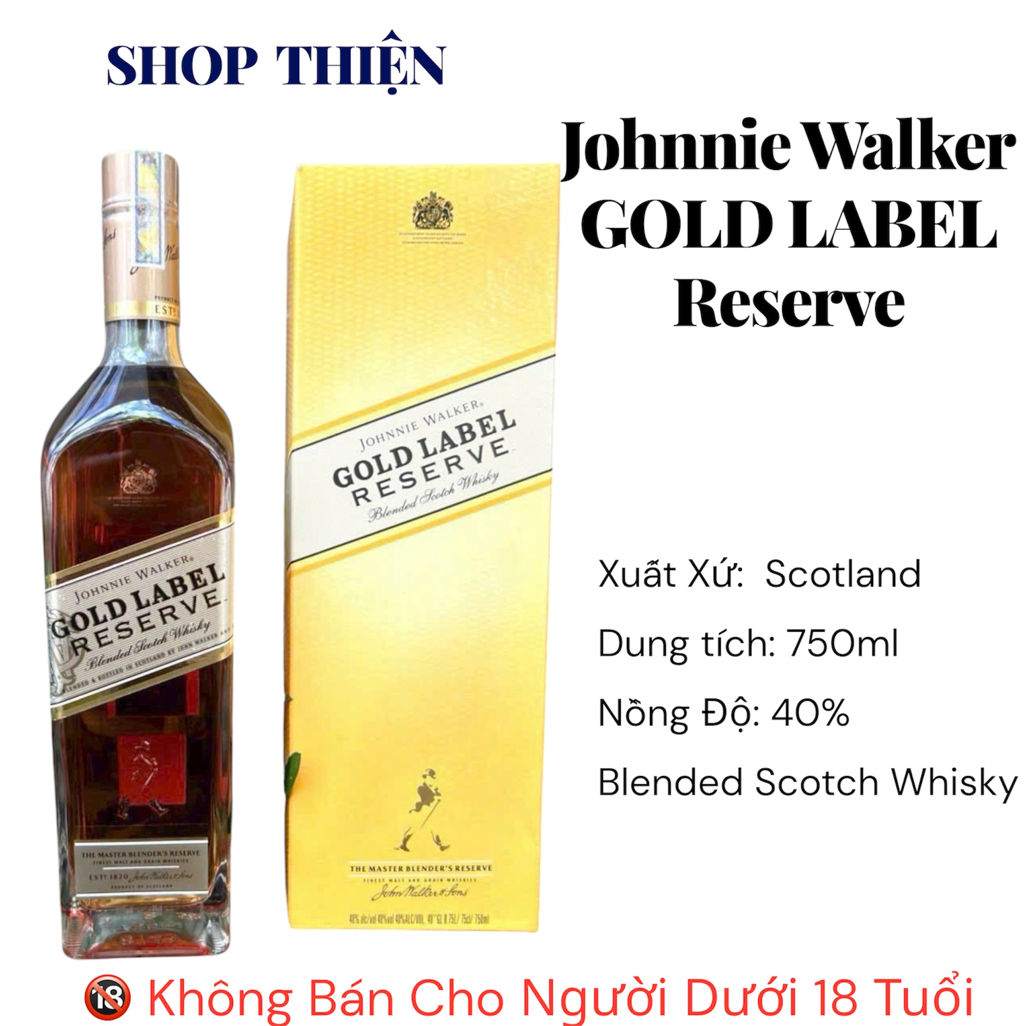 Rượu Johnnie Walker Gold Label Reserve - Blended Scotch Whisky 750ml - 40% - Scotland