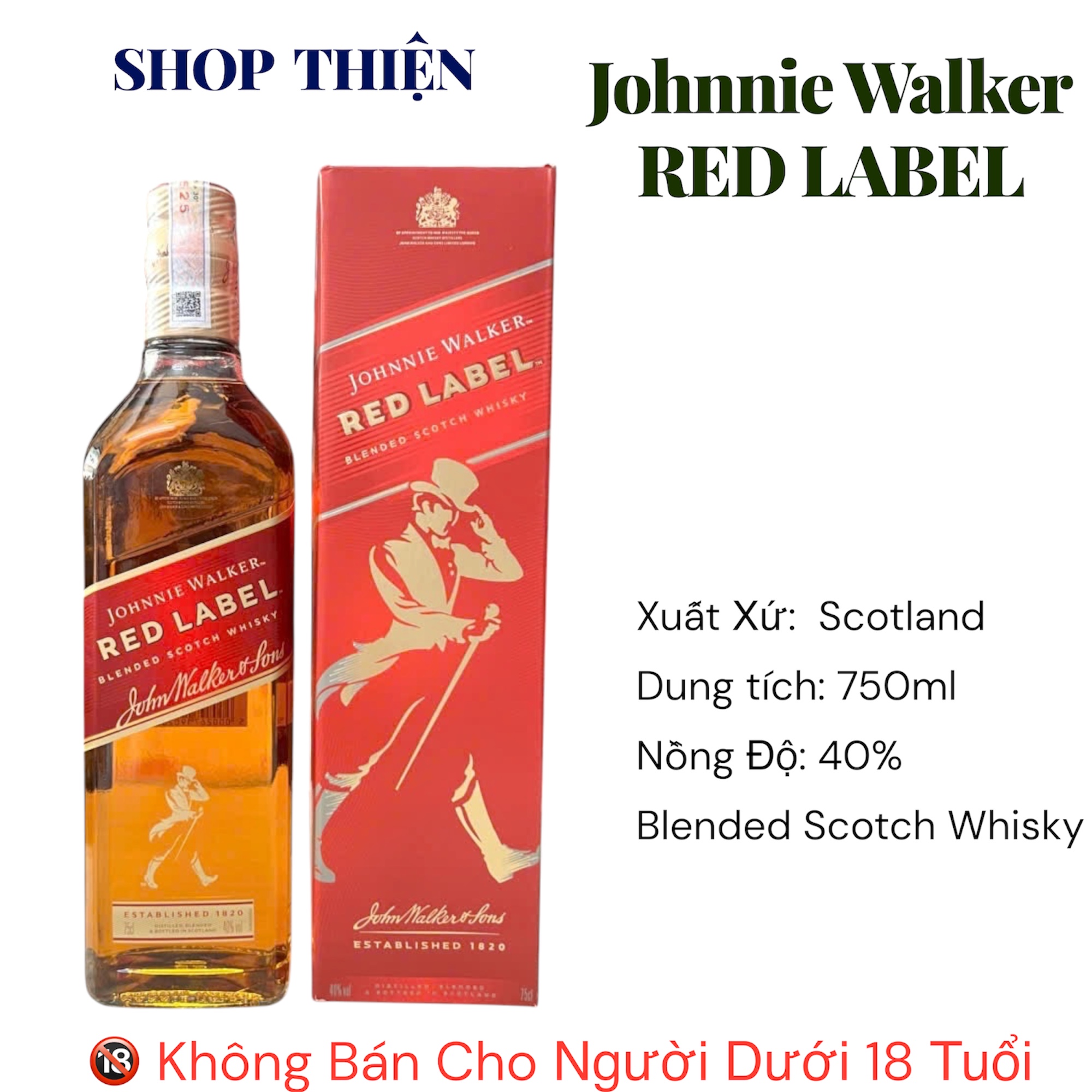 Johnnie Walker Red Label 750ml | Blended Scotch Whisky Chính Hãng Scotland