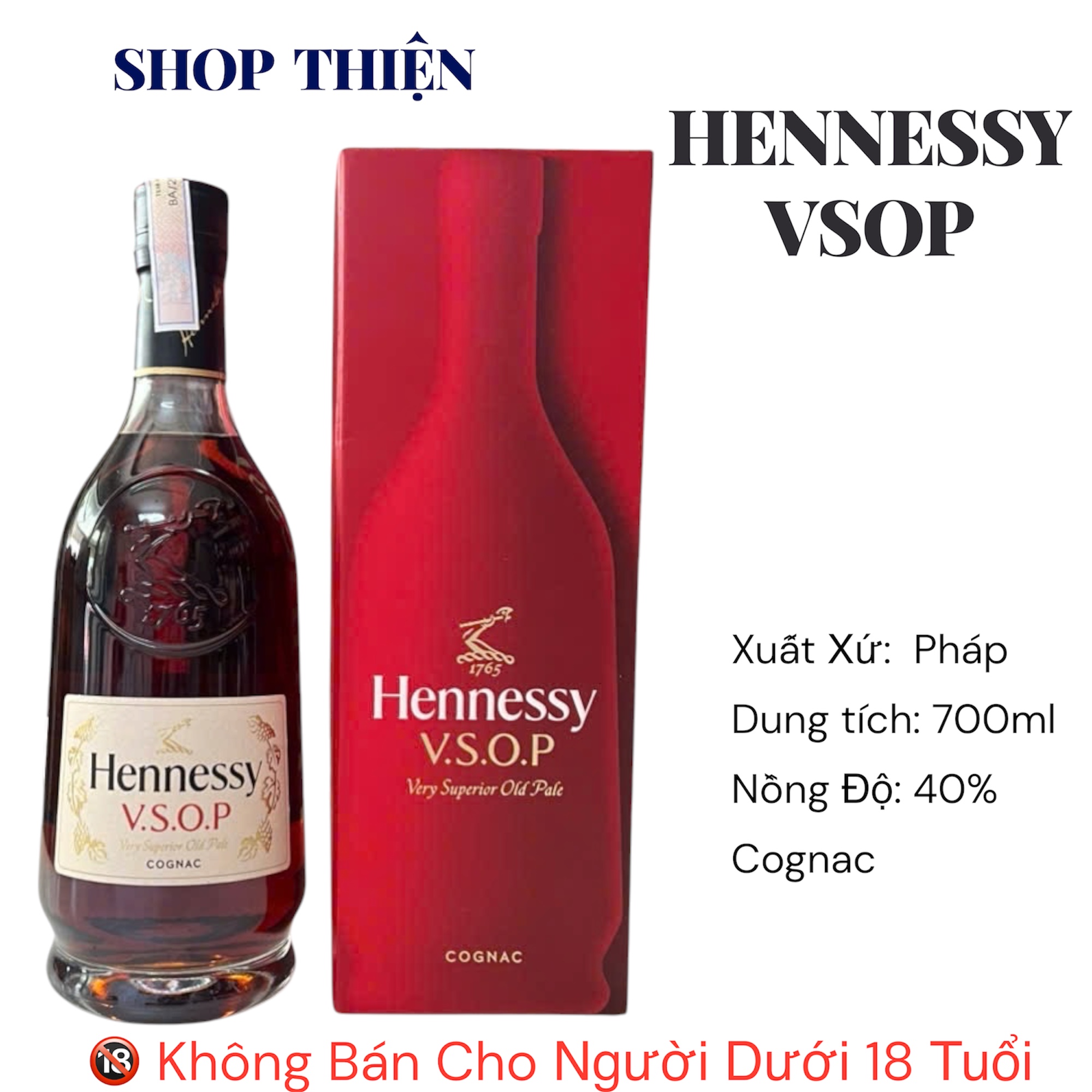 Rượu Hennessy VSOP Very Superior Old Pale Cognac 700ml 40% - Cognac Pháp Nhập Khẩu - Full Box Đỏ [SHOP THIỆN]