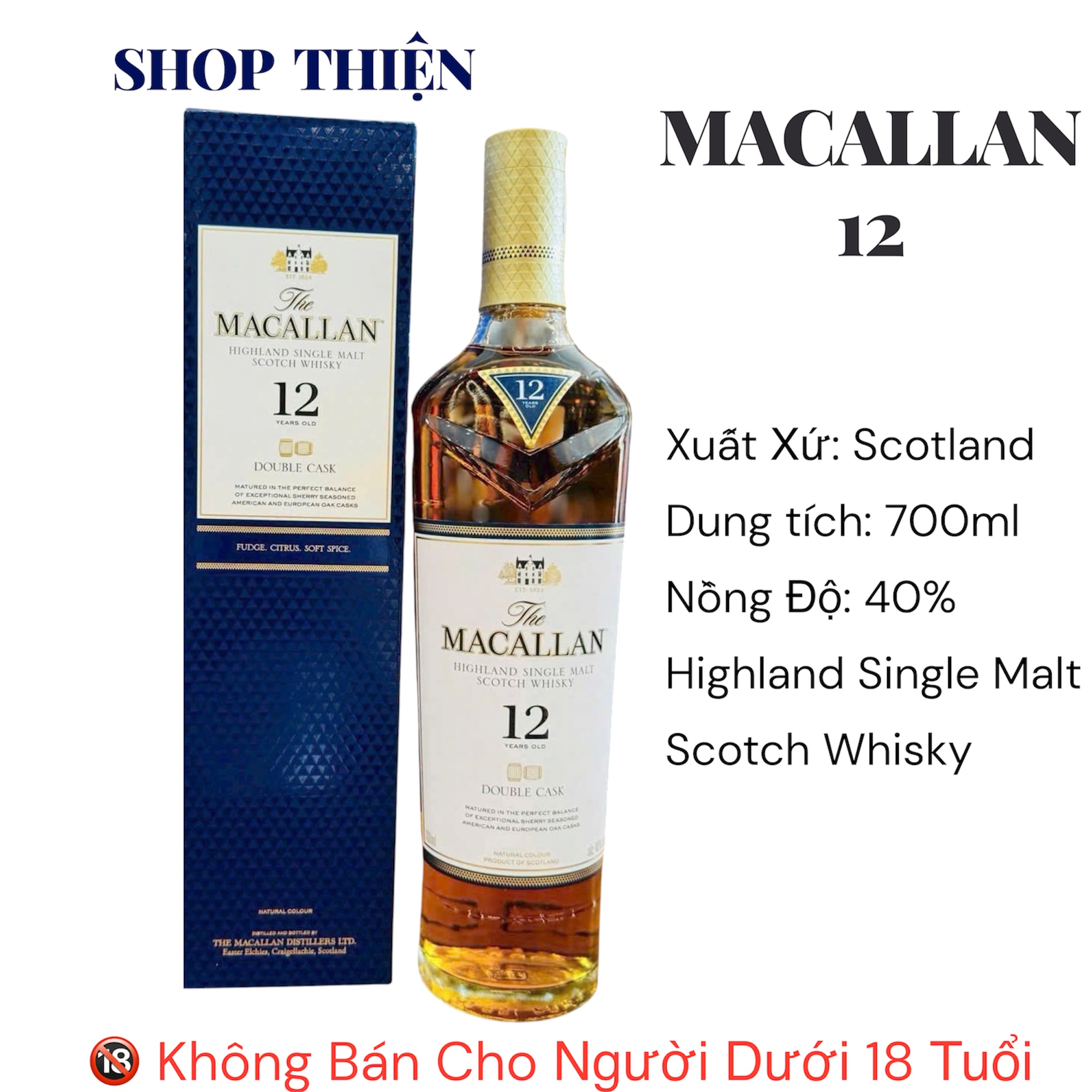 Rượu Macallan 12 Năm Double Cask - Highland Single Malt Scotch Whisky 700ml 40%