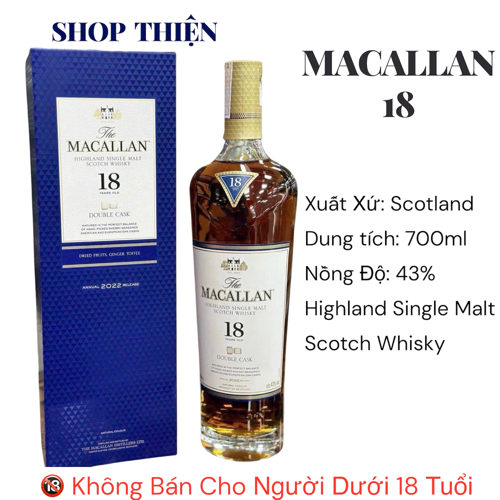 Rượu Whisky The Macallan 18 Years Old Double Cask Annual 2022 Release - Highland Single Malt 700ml 43%