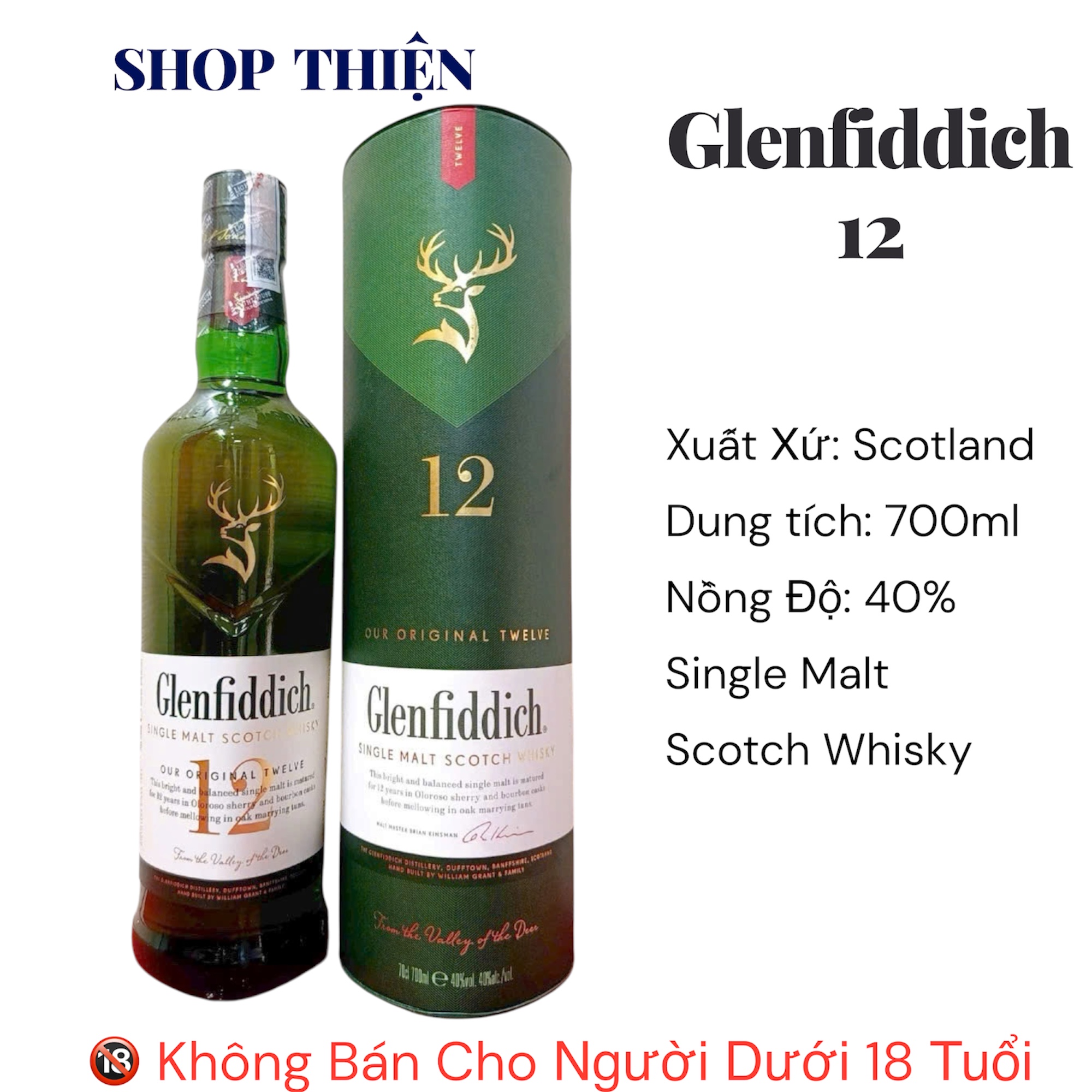 Rượu Glenfiddich 12 Year Old - Single Malt Scotch Whisky 700ml
