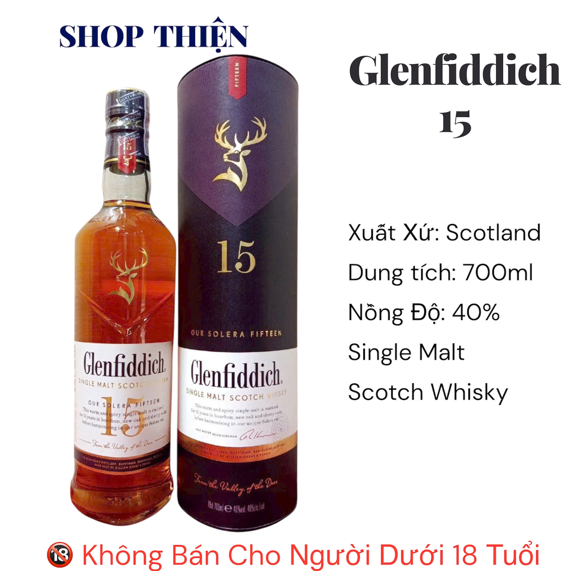 Rượu Glenfiddich 15 Year Old - Our Solera Fifteen - Single Malt Scotch Whisky 700ml