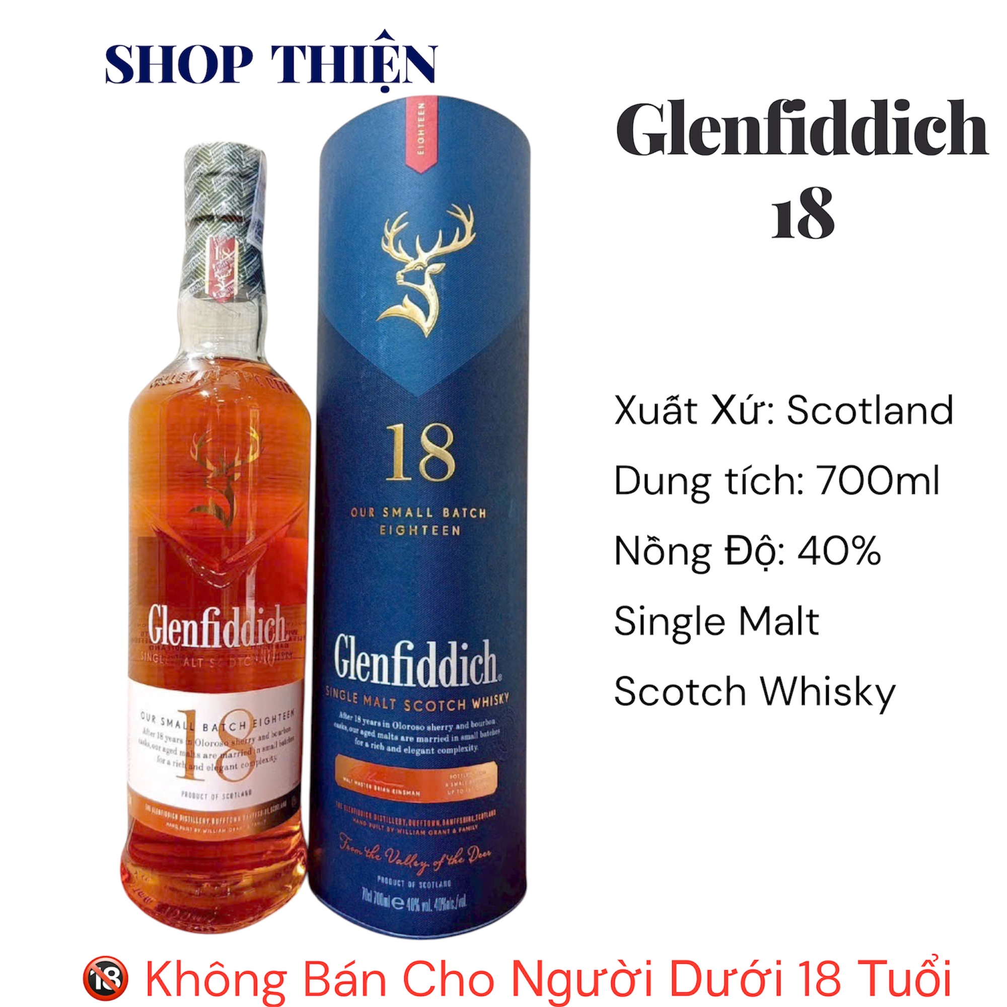 Rượu Glenfiddich 18 Year Old - Our Small Batch Eighteen - Single Malt Scotch Whisky 700ml