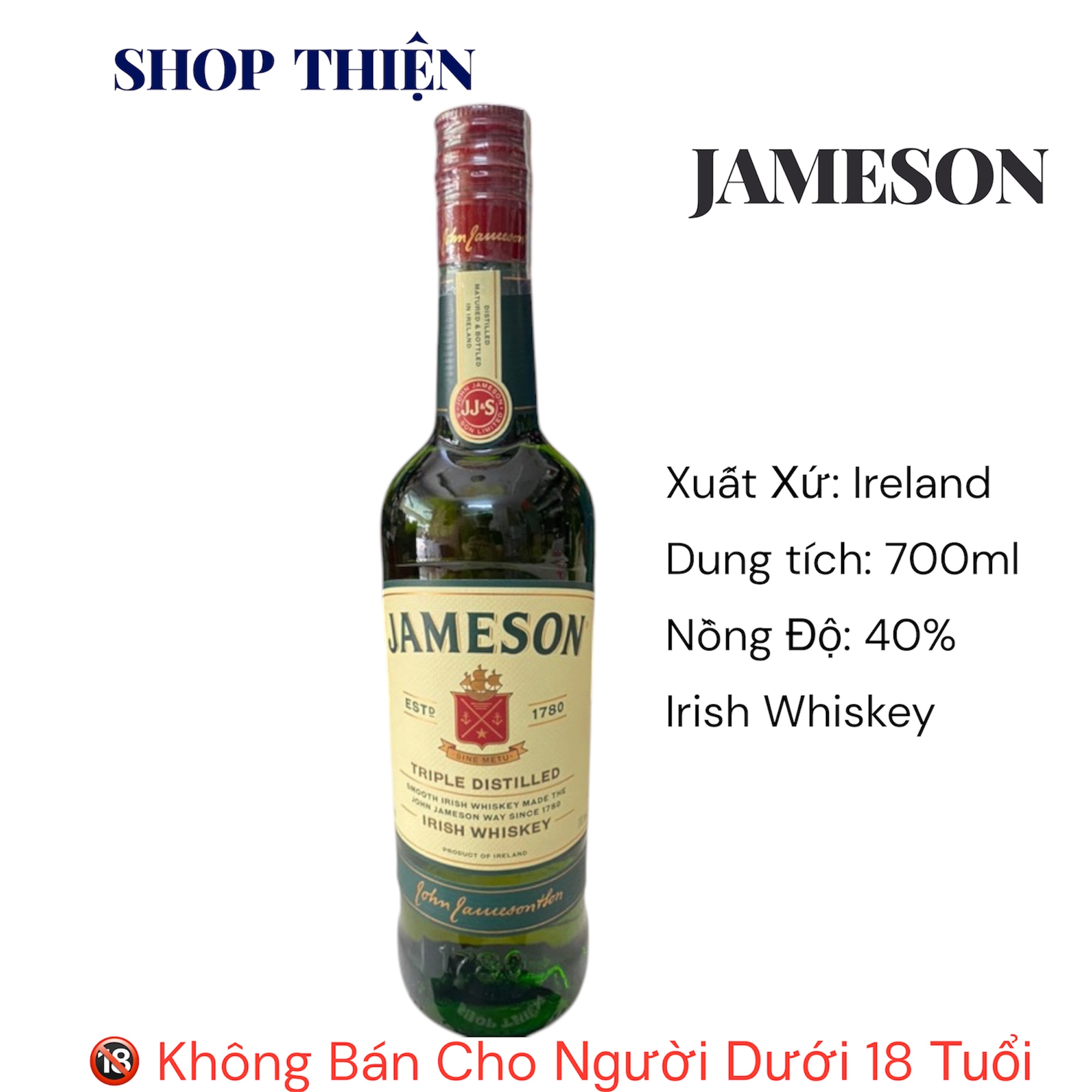 Rượu Jameson Triple Distilled Irish Whiskey 700ml 40% - Whiskey Ireland