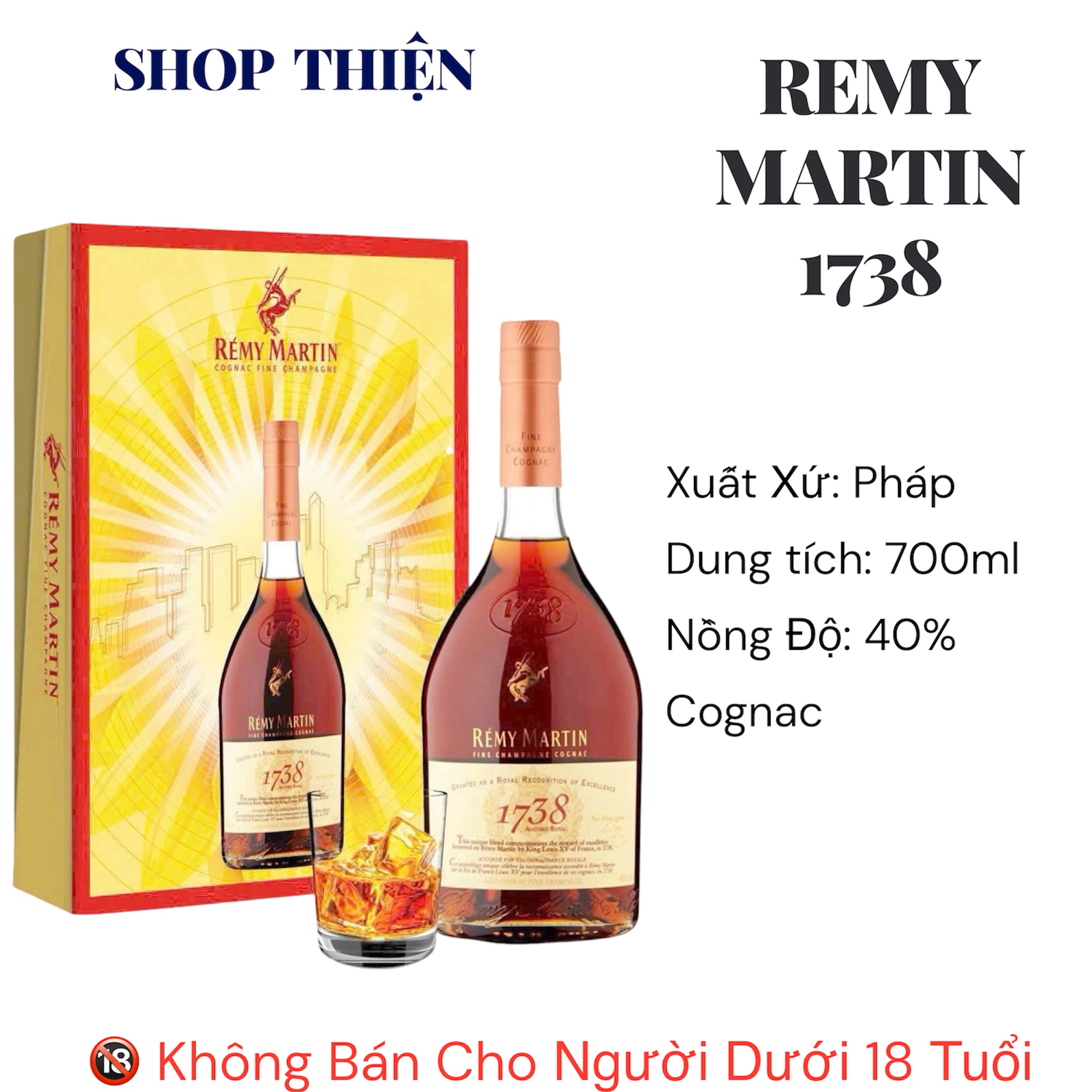 Rượu Cognac Rémy Martin 1738 Accord Royal Hộp Quà Tết Limited Edition 700ml