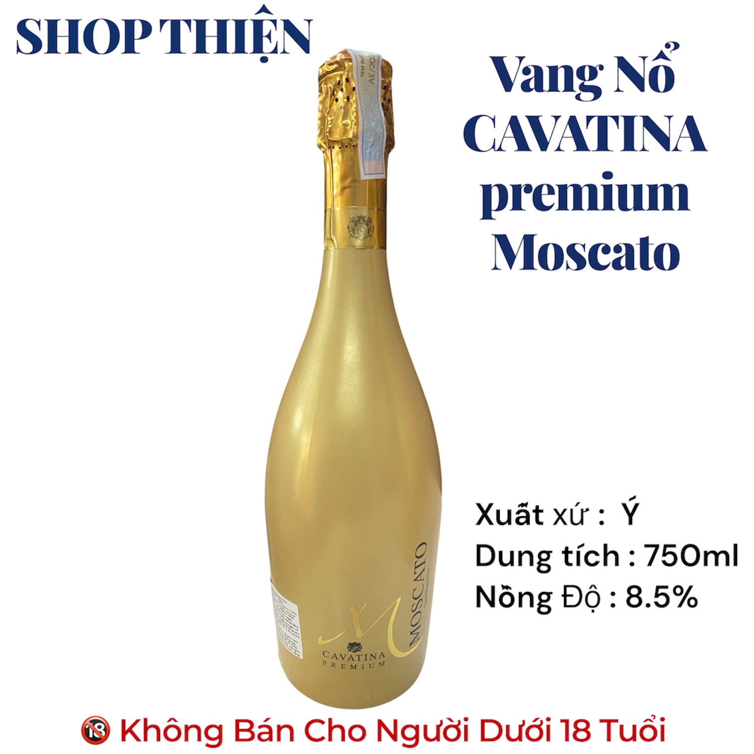 Vang Nổ Ý Cavatina Premium Moscato 8.5% - 750ml - Vang Ngọt Triveneto