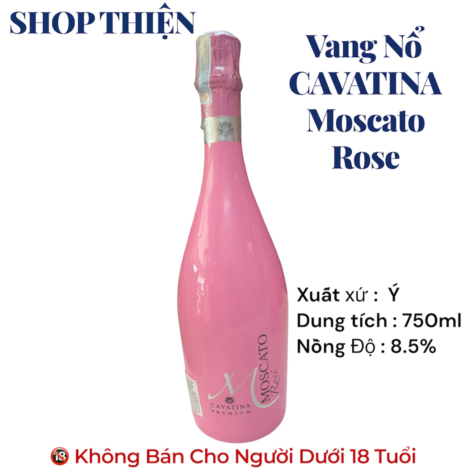 Vang Nổ Ý Cavatina Moscato Rosé 8.5% - 750ml - Vang Hồng Ngọt Triveneto